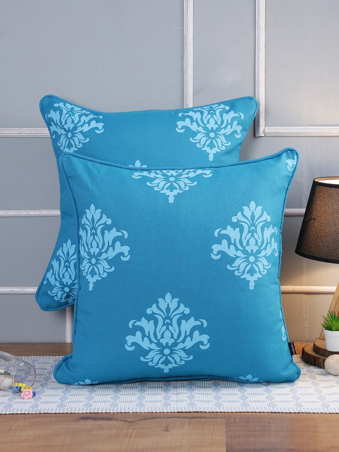 

Soumya 2 Pieces Turquoise Blue Ethnic Motifs Pure Cotton Square Cushion Covers