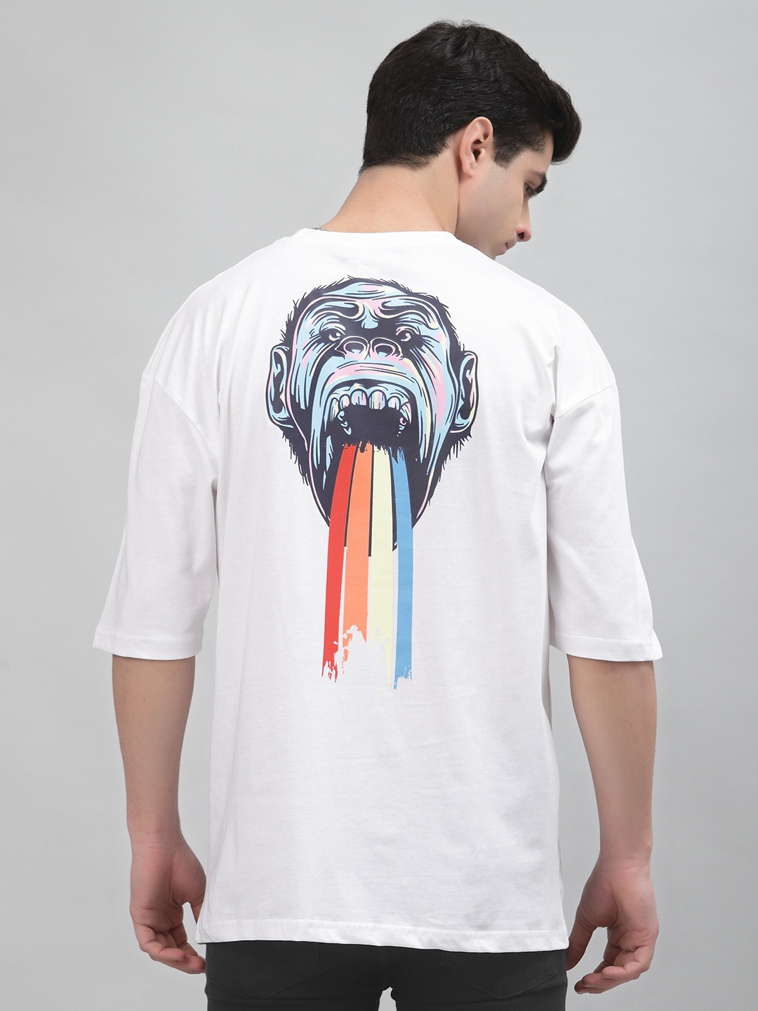 

Gavin Paris Graphic Printed Drop shoulder Sleeves Cotton Oversized Fit T-shirt, White
