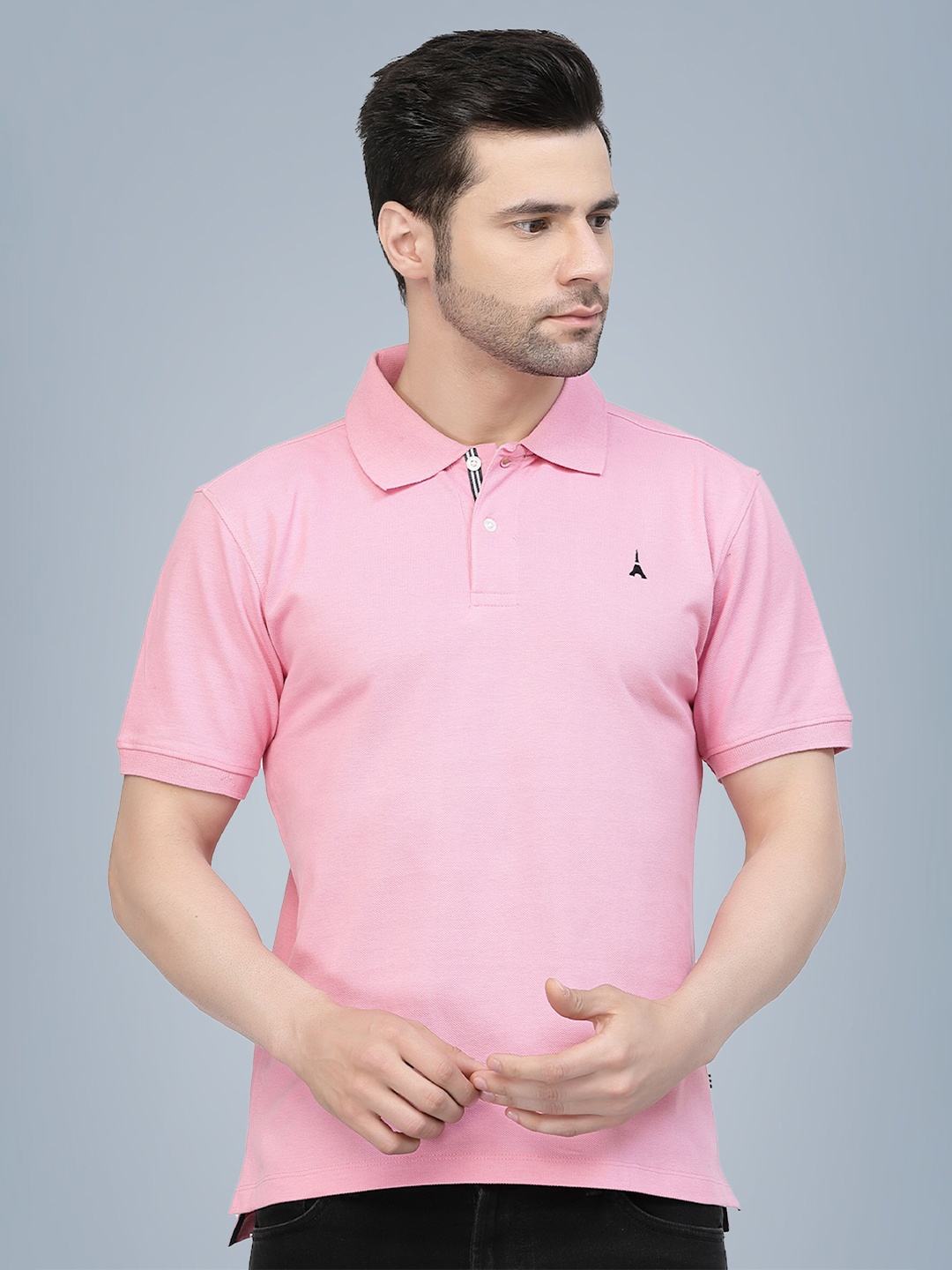 

Gavin Paris Polo Collar Cotton Loose T-shirt, Pink