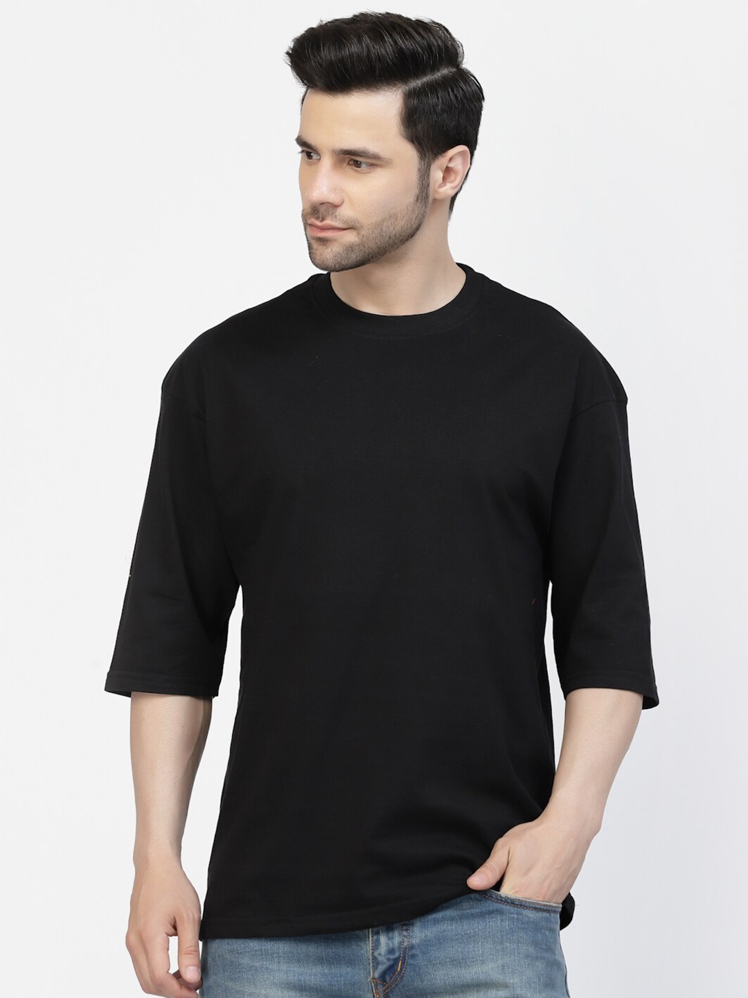 

Gavin Paris Solid Drop-Shoulder Sleeves Pure Cotton Oversized T-shirt, Black