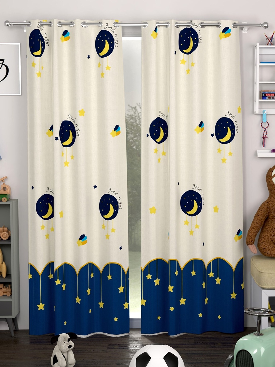 

CHHAVI INDIA Cream-Coloured & Navy Blue 2 Pieces Printed Sheer Door Curtains