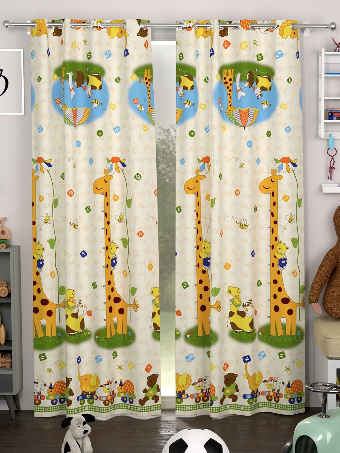 

CHHAVI INDIA Yellow & Blue 2 Pieces Quirky Sheer Door Curtains