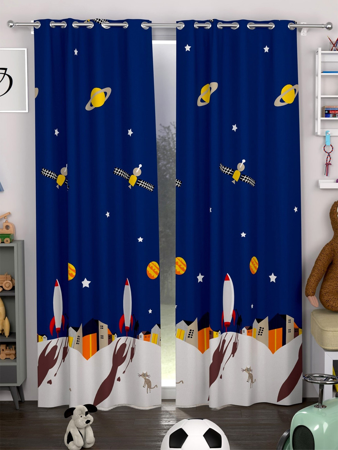 

CHHAVI INDIA Blue & Yellow 2 Pieces Quirky Sheer Door Curtains
