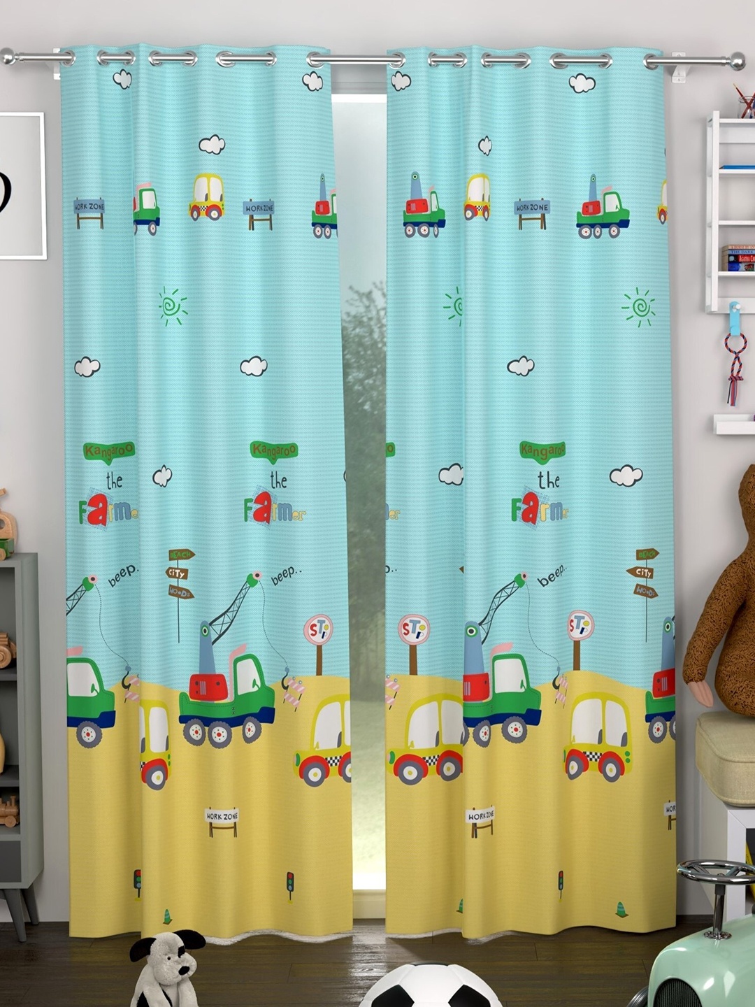 

CHHAVI INDIA Blue & Yellow 2 Pieces Quirky Sheer Door Curtains