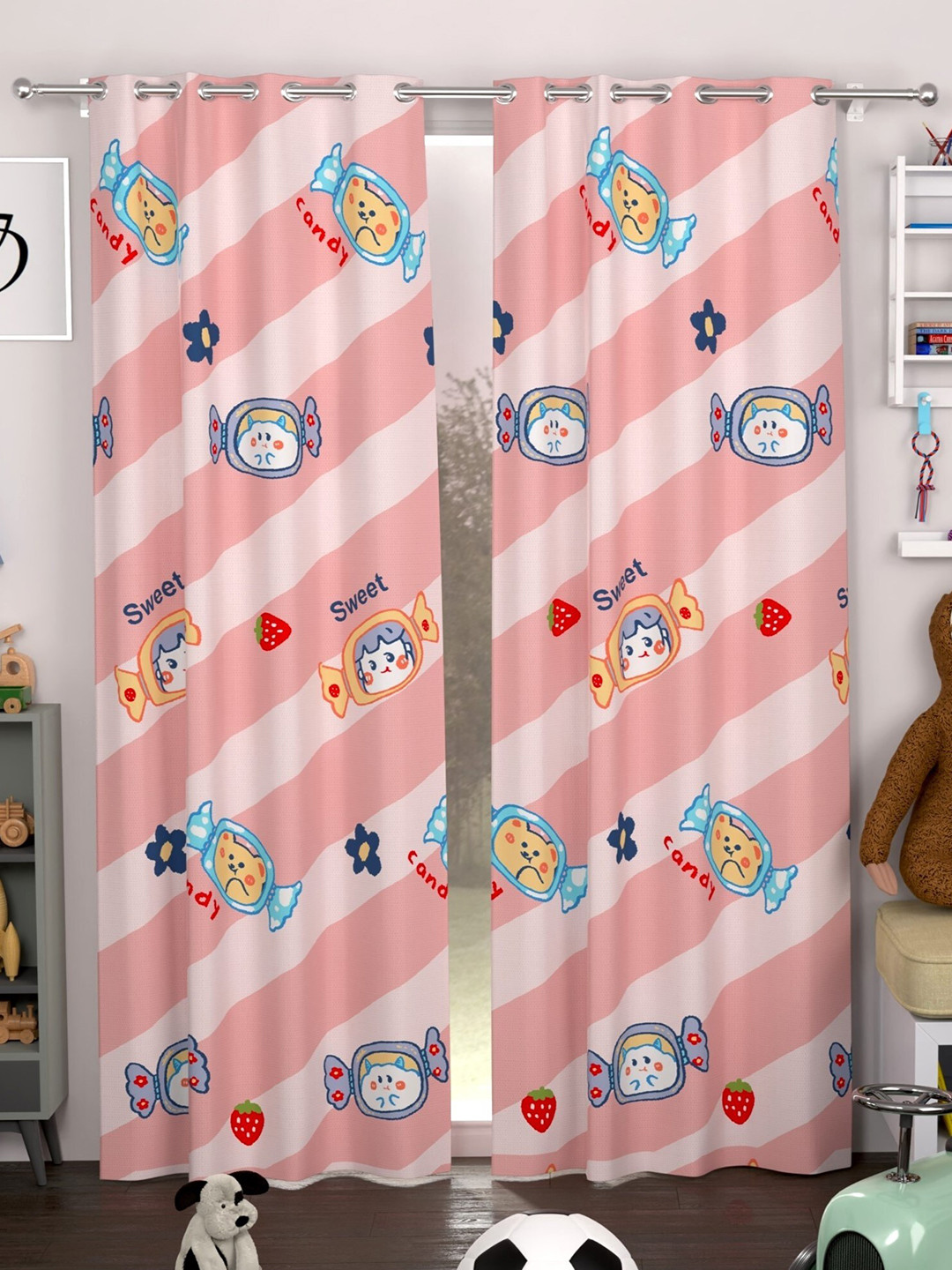 

CHHAVI INDIA 2 Pieces Pink & Blue Quirky Door Curtains