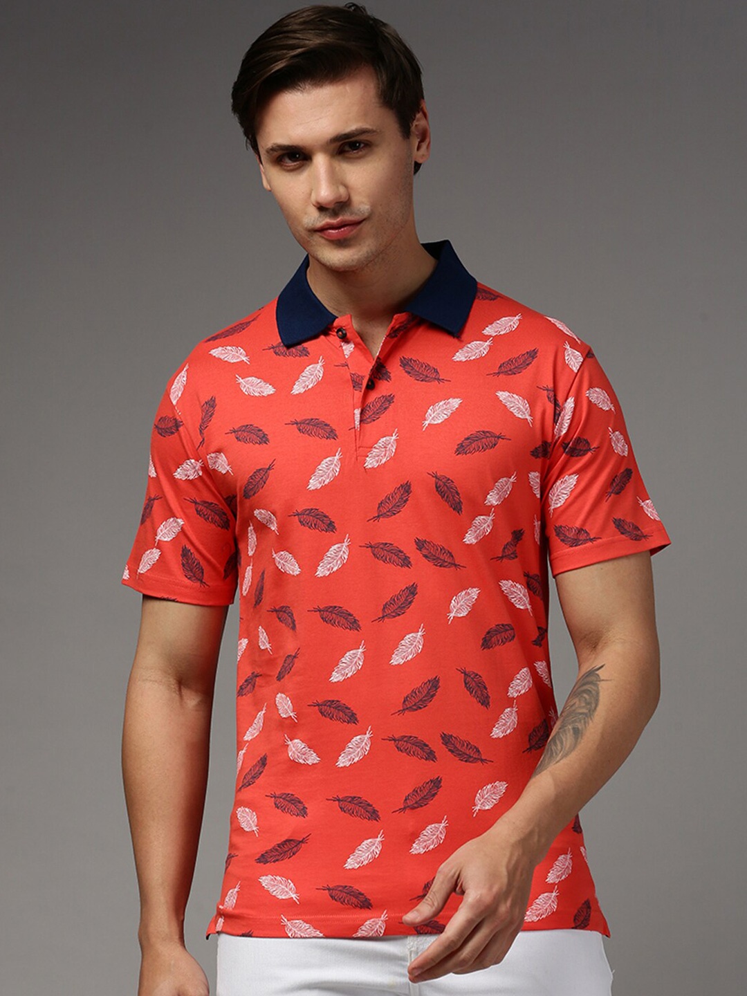 

Kryptic Conversational Printed Polo Collar Cotton T-Shirt, Orange
