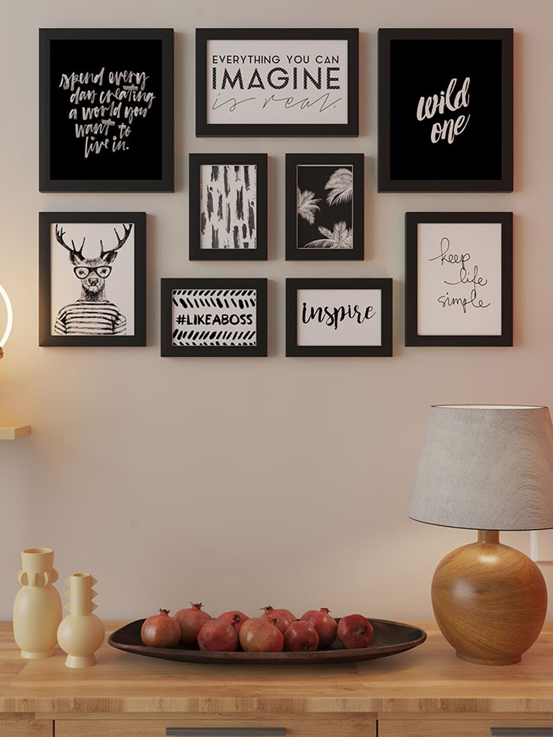 

Art Street Black & White 9 Pieces Keep Life Simple and Live Wild Quotes Painting Wall Arts