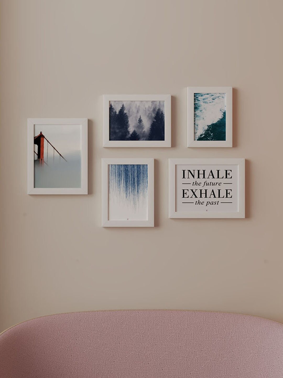 

Art Street White & Blue 5 Pieces Inhale - Exhale Painting Wall Arts