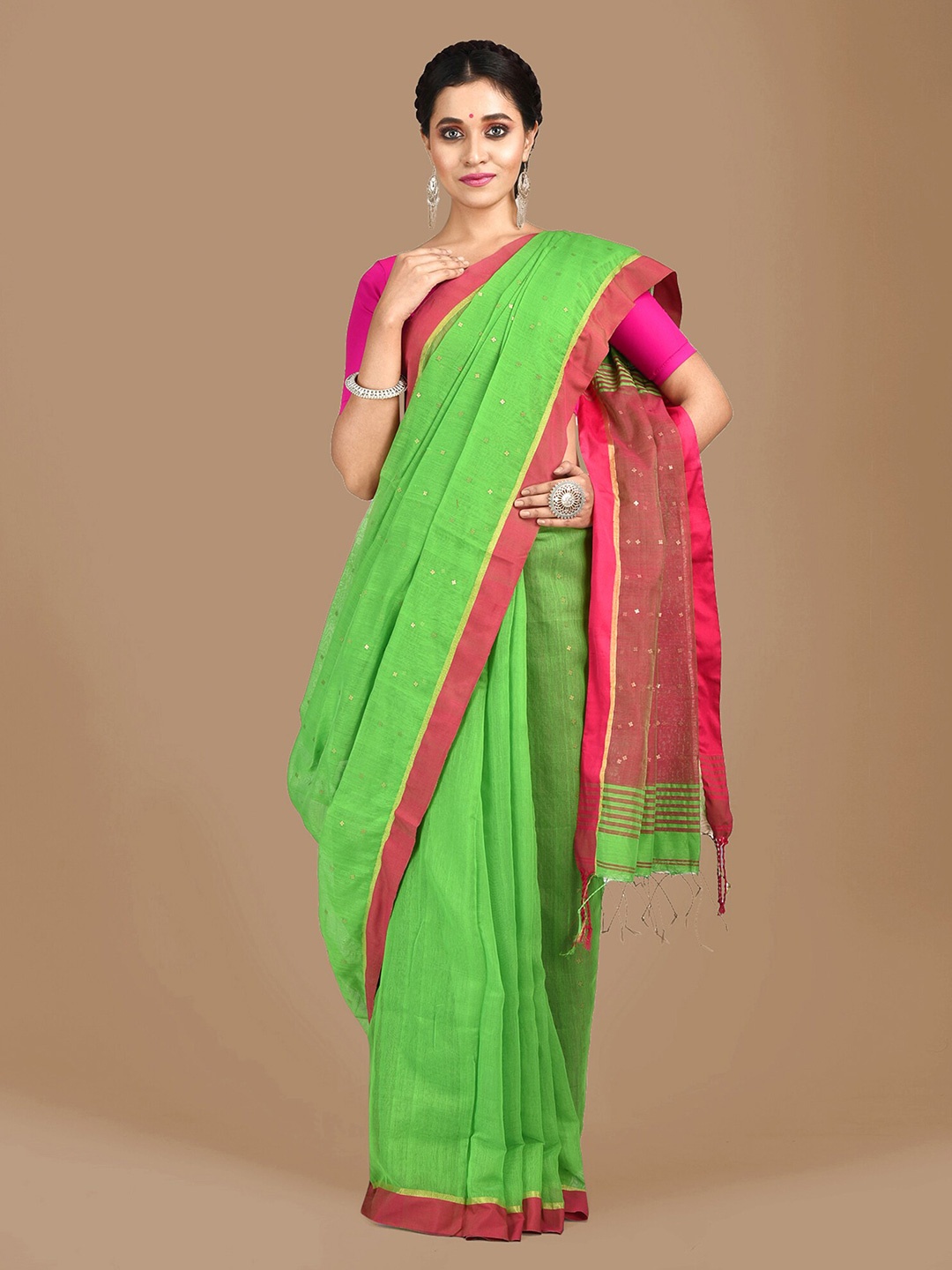 

SAJASAJO Ethnic Woven Design Saree, Green