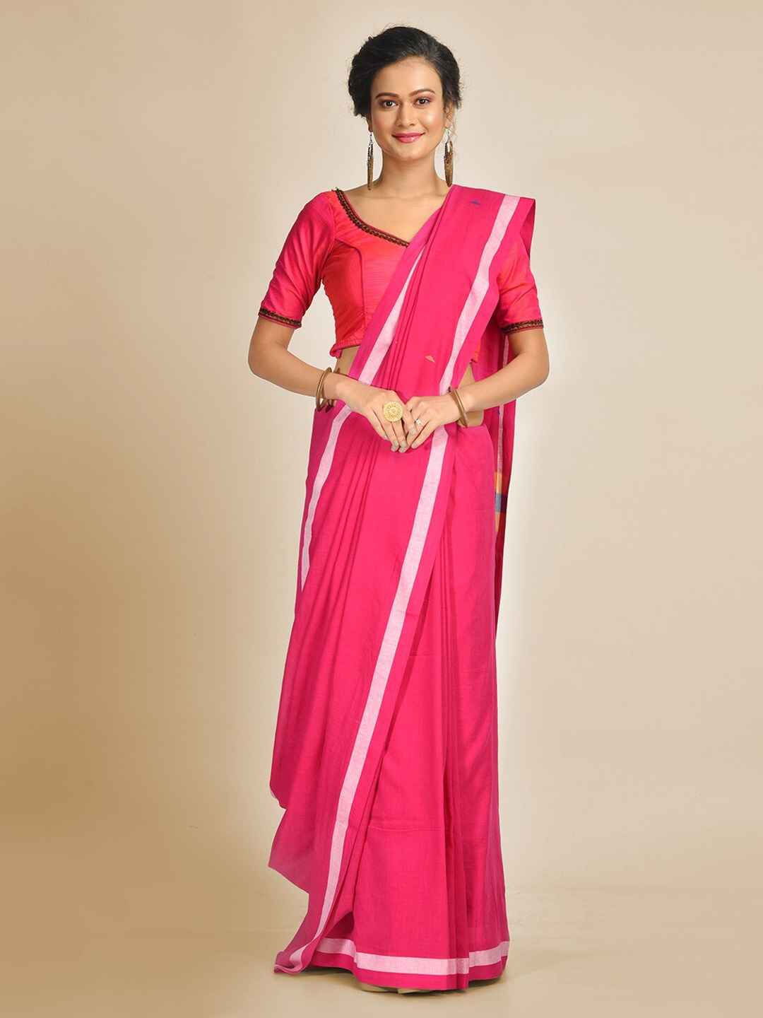 

SAJASAJO Pure Cotton Saree, Pink