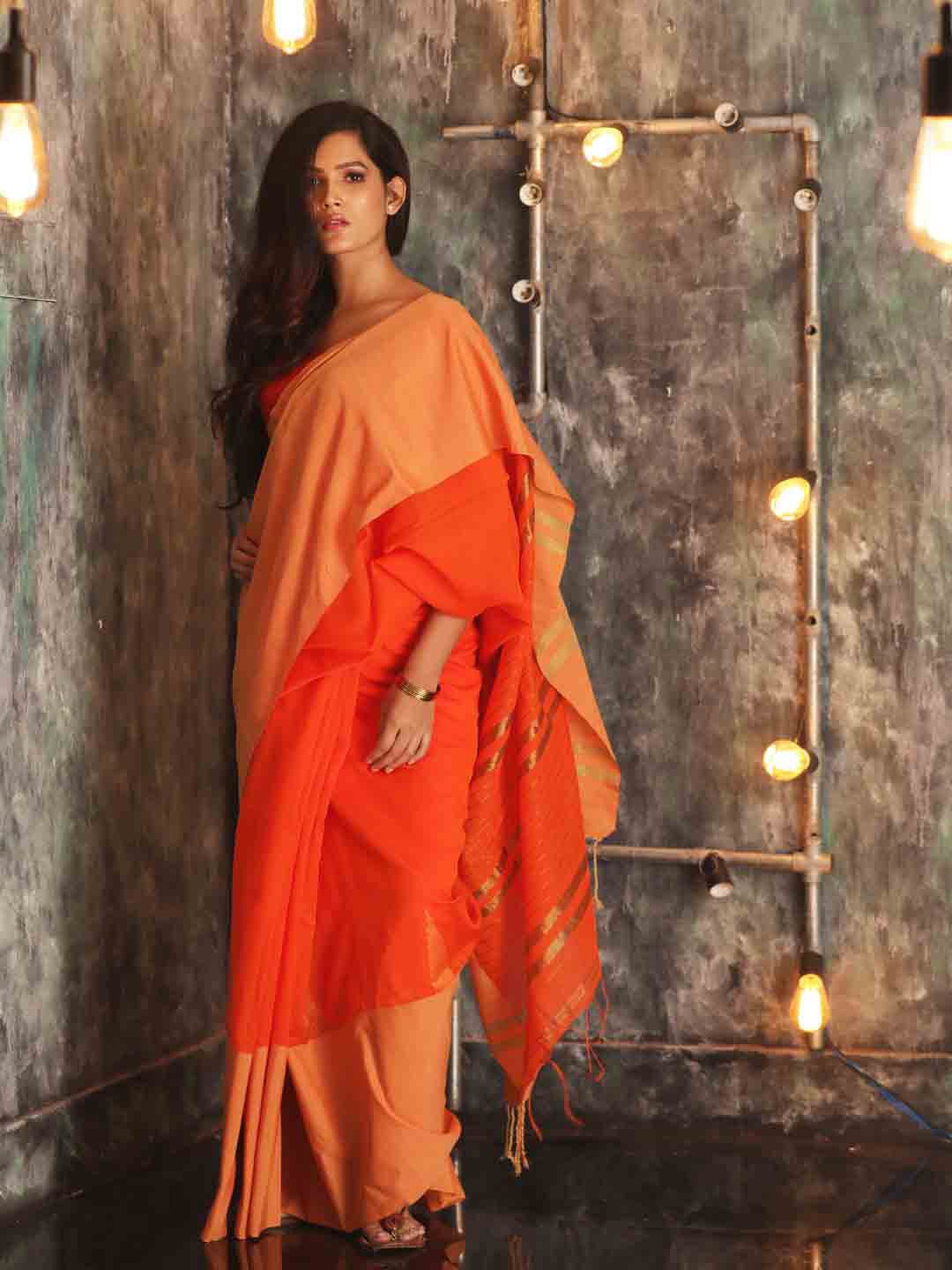 

SAJASAJO Woven Design Zari Saree, Orange