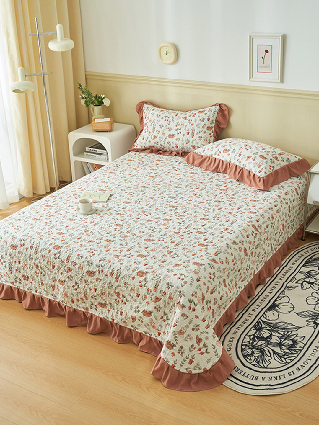 

JC Collection Brown Printed Double XL Bed Cover With 2 Pillow Covers