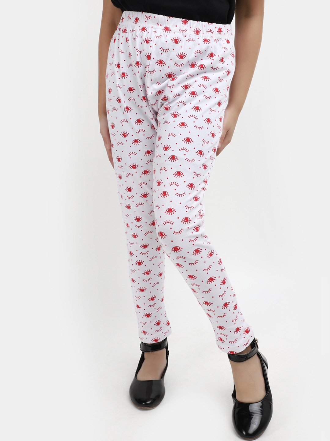 

V-Mart Girls Printed Cotton Ankle-Length Leggings, White