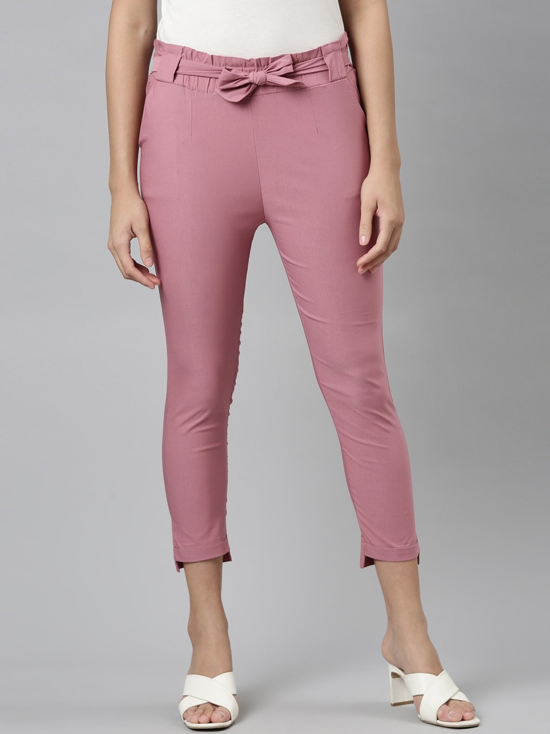 

GOLDSTROMS Women Relaxed Slim Fit High-Rise Peg Trousers, Pink