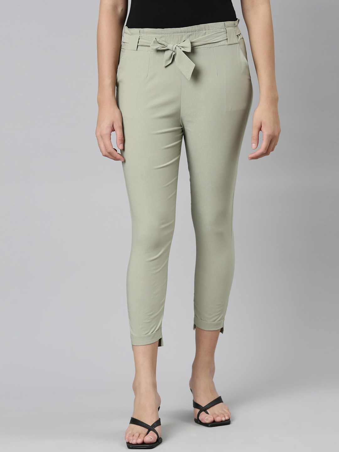 

GOLDSTROMS Women Relaxed Slim Fit High-Rise Peg Trousers, Olive