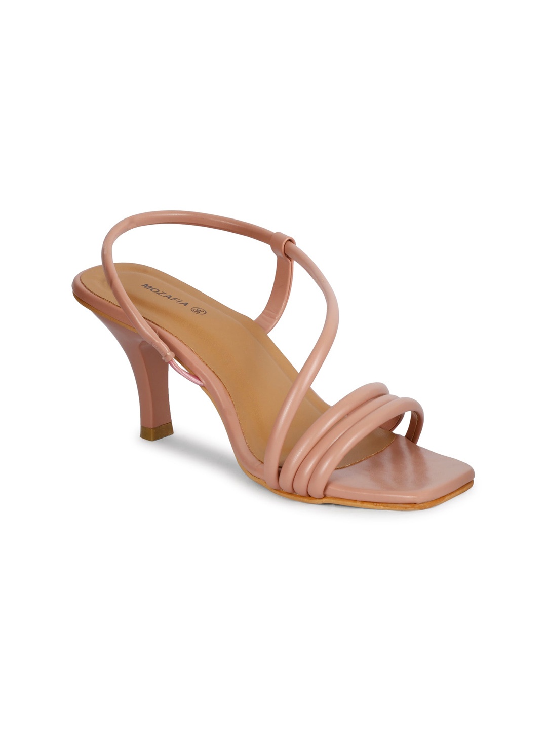 

MOZAFIA Strappy Open Toe Slim Heels With Backstrap, Peach