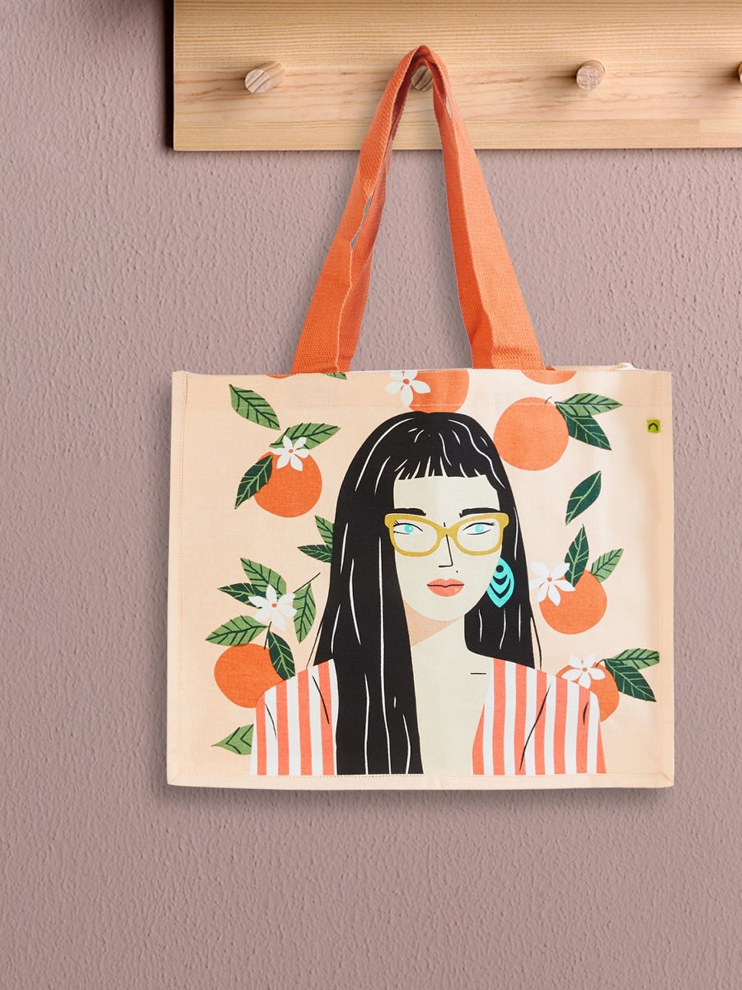 

Home Centre Printed Structured Cotton Tote Bag, Orange