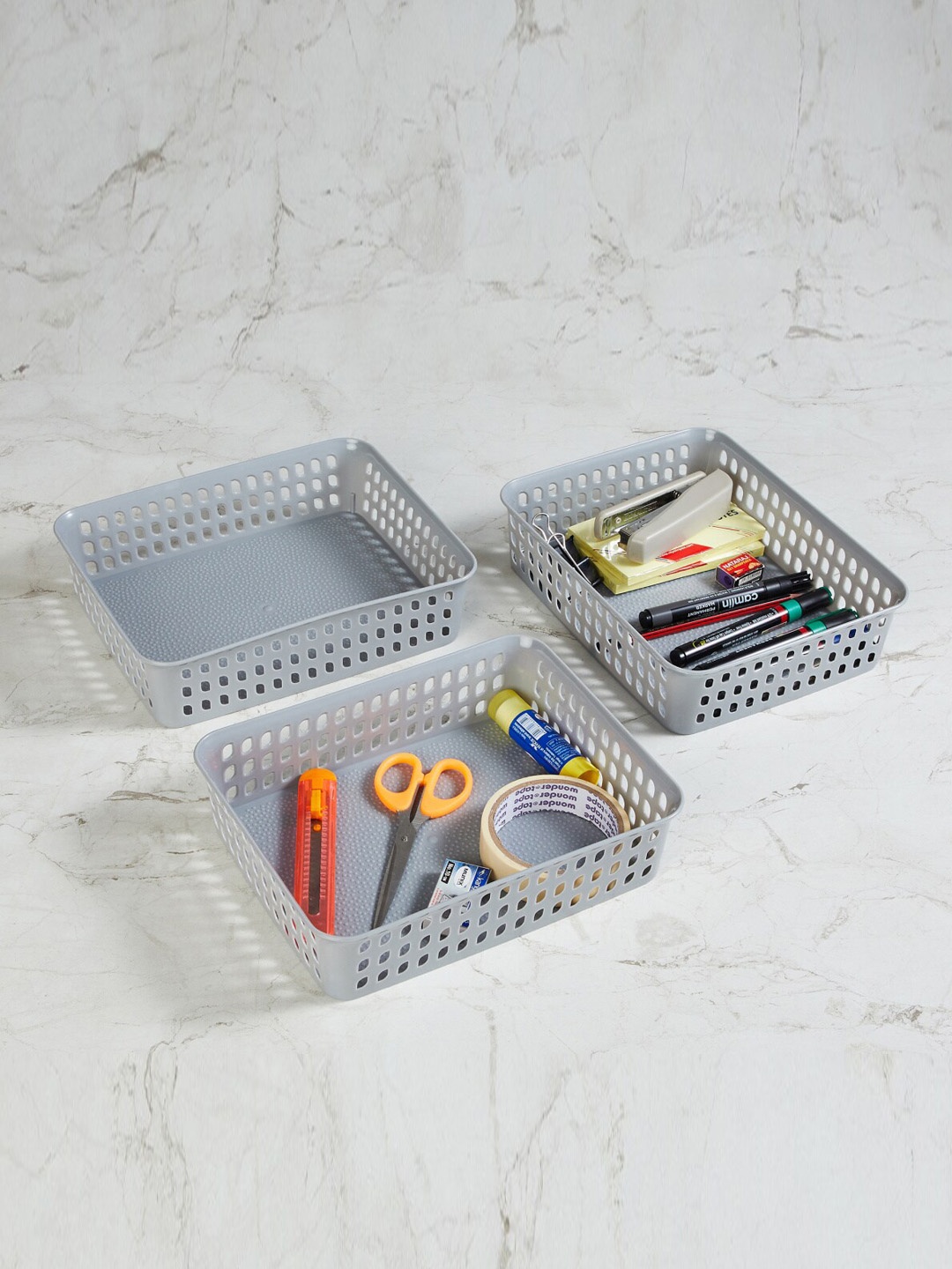 

Home Centre Grey 3 Pieces Regan Shannon Polypropylene Storage Baskets