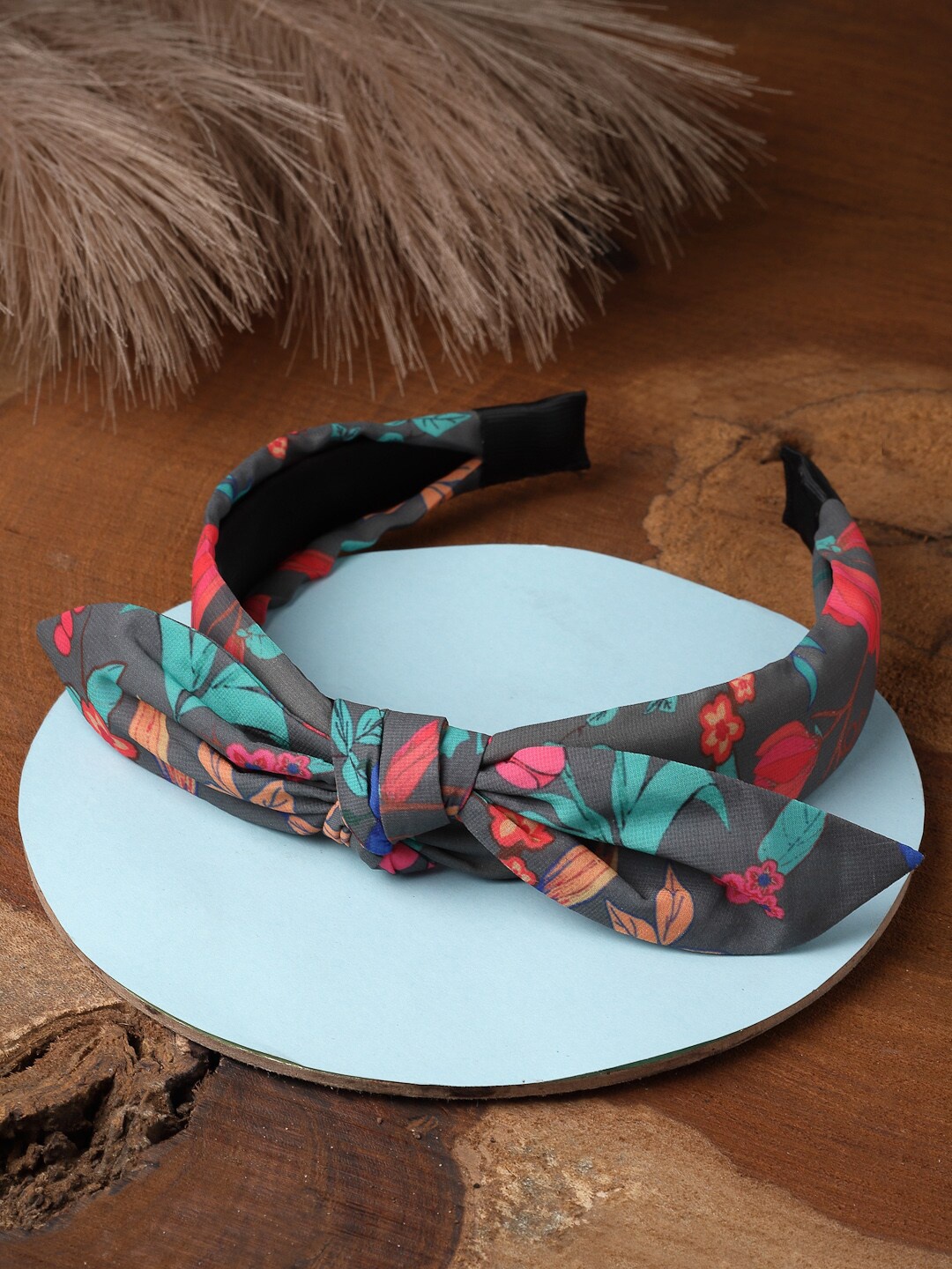 

SHAYE Women Floral Printed Knotted Hairband, Grey