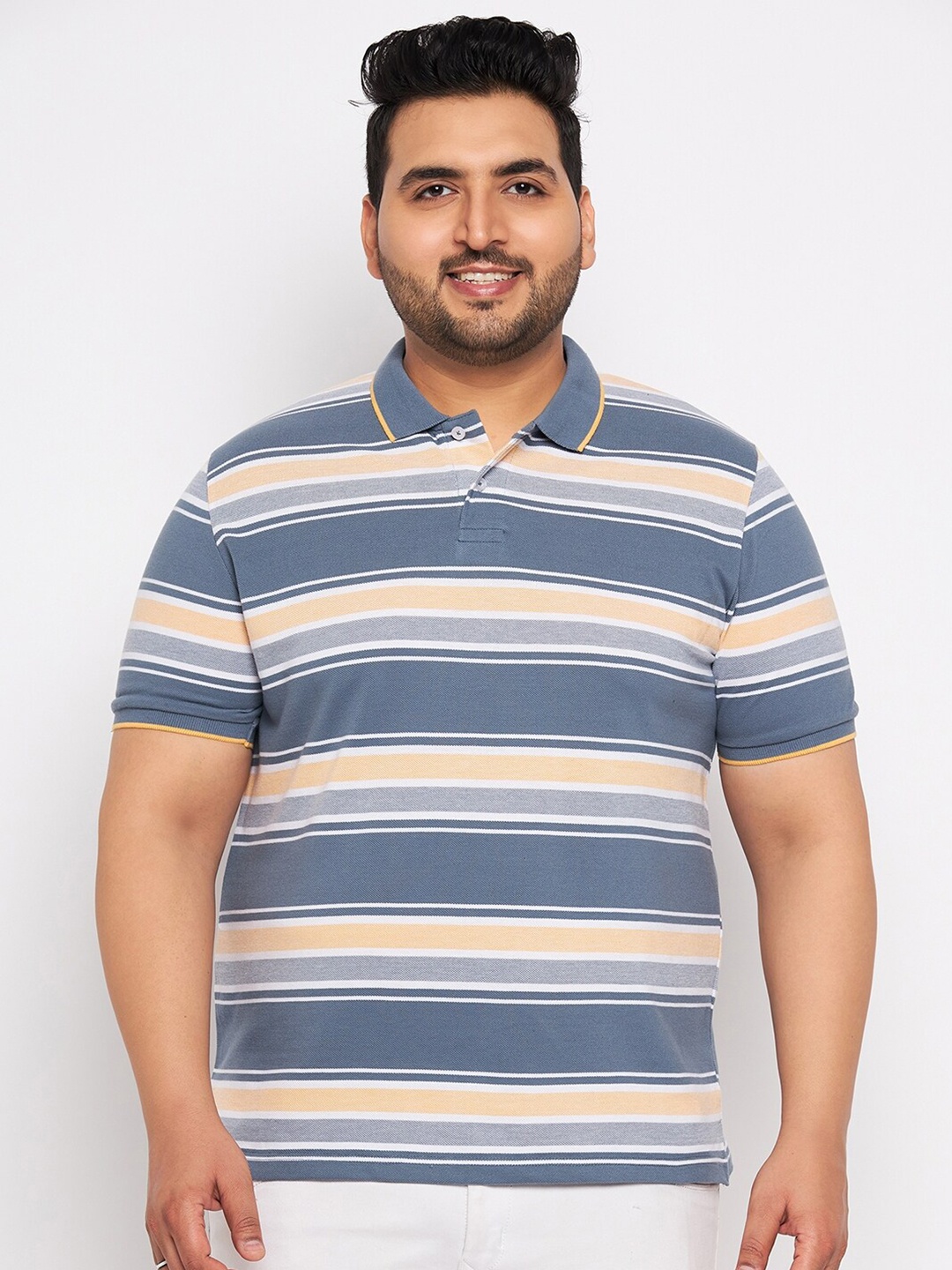 

AUSTIVO Plus Size Striped Polo Collar Short Sleeves T-shirt, Grey