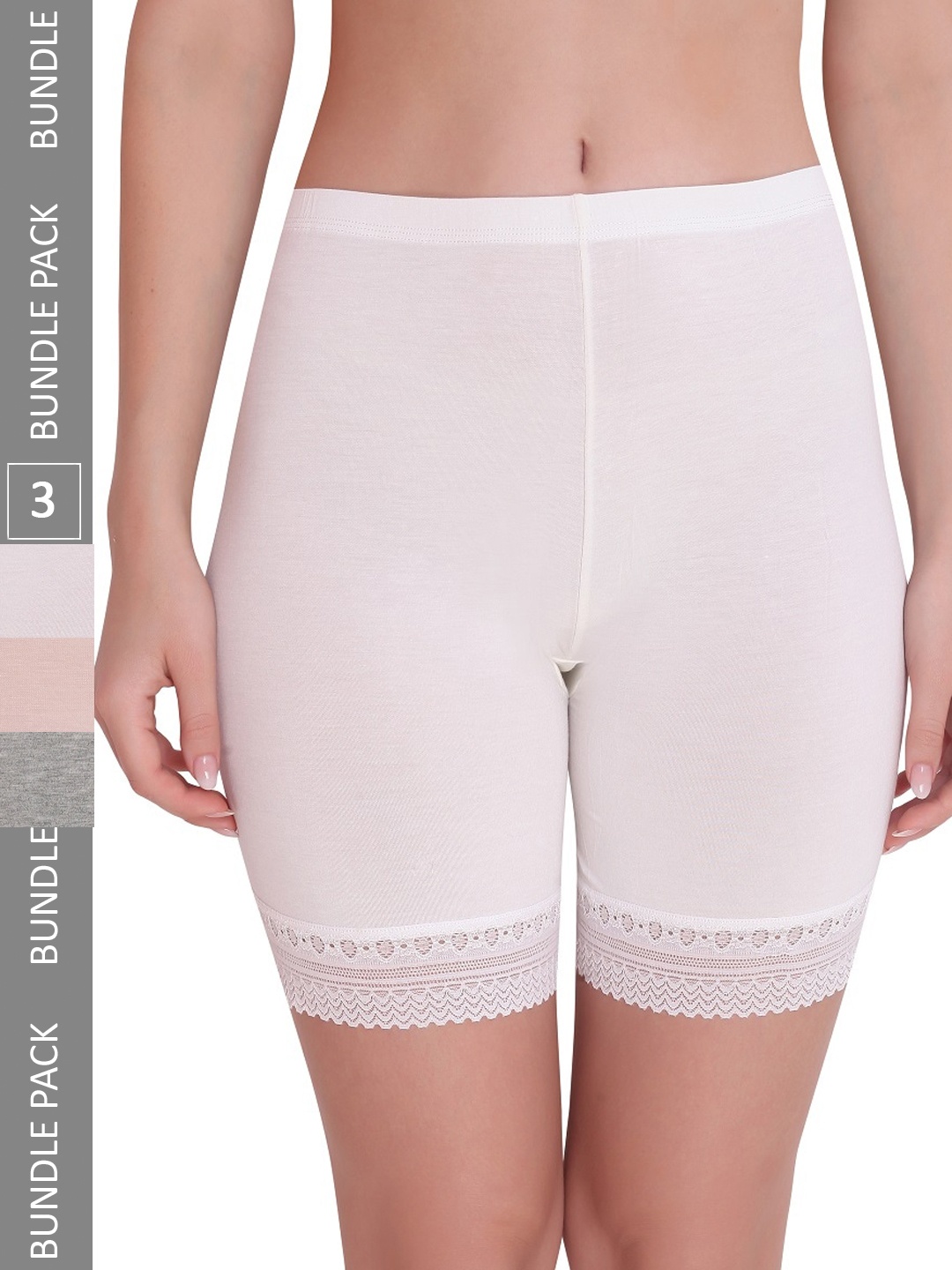 

PLUMBURY Women Pack Of 3 Mid-Rise Cycling Shorts, Beige