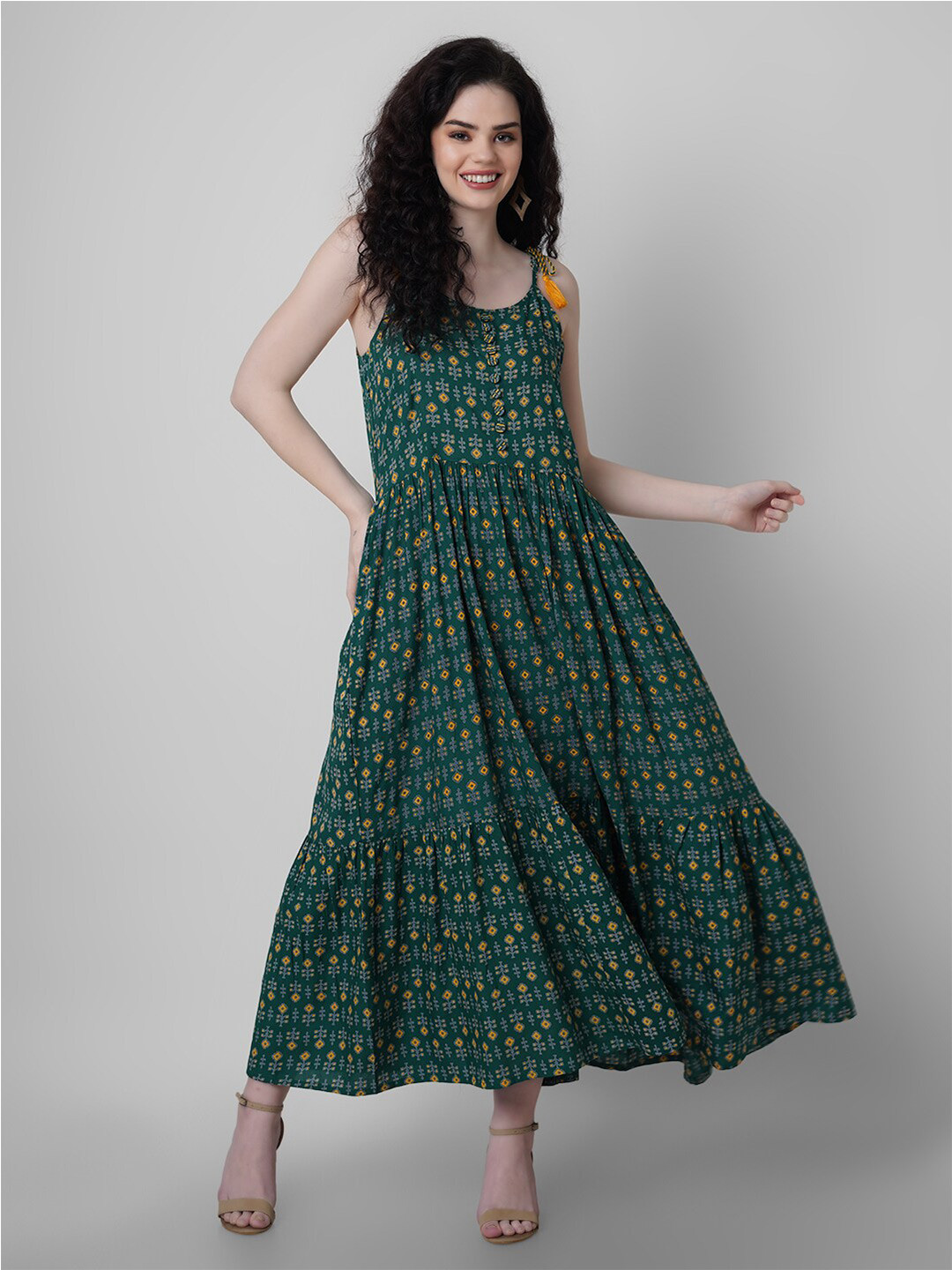 

KALINI Green Floral Print Maxi Dress