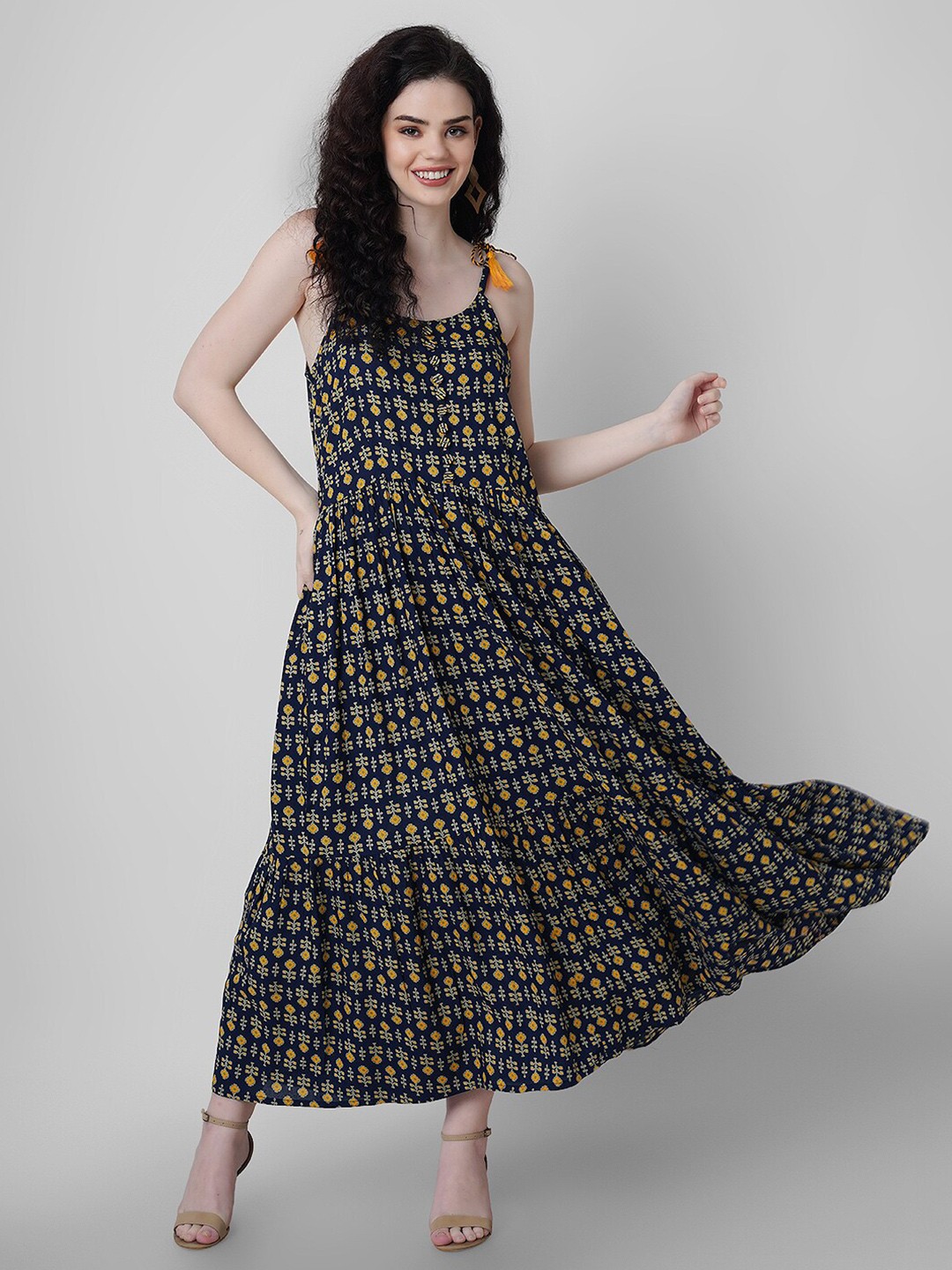 

KALINI Shoulder Straps Floral Printed Maxi Dress, Blue