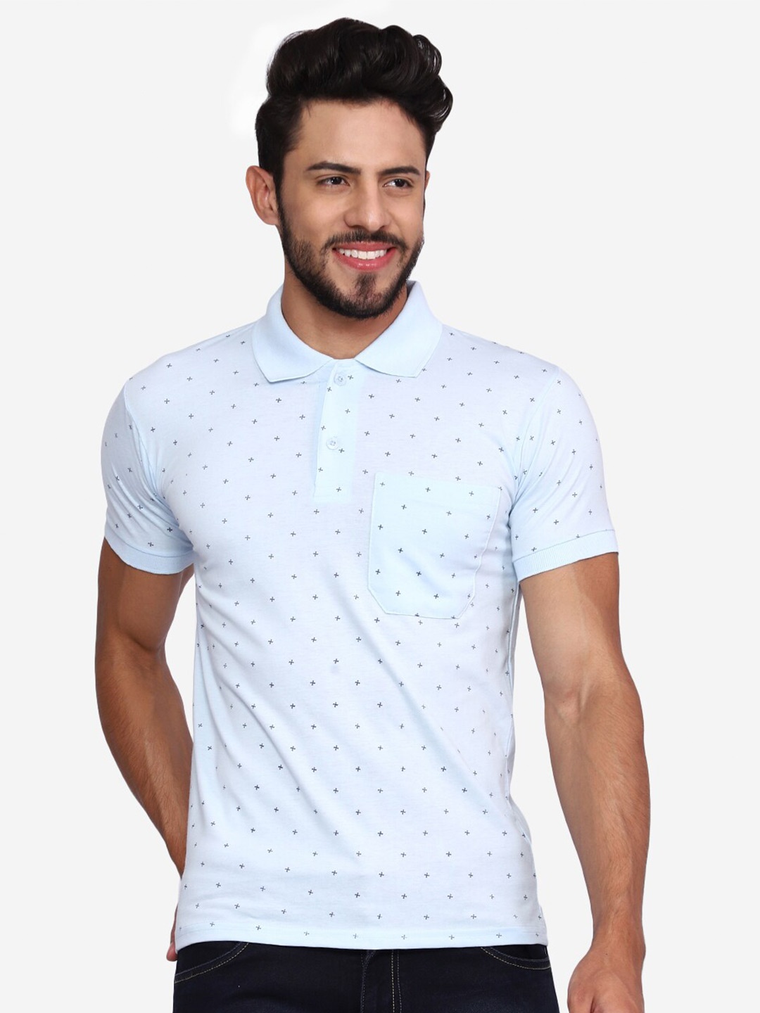 

TEEMOODS Geometric Printed Cotton T-shirt, White