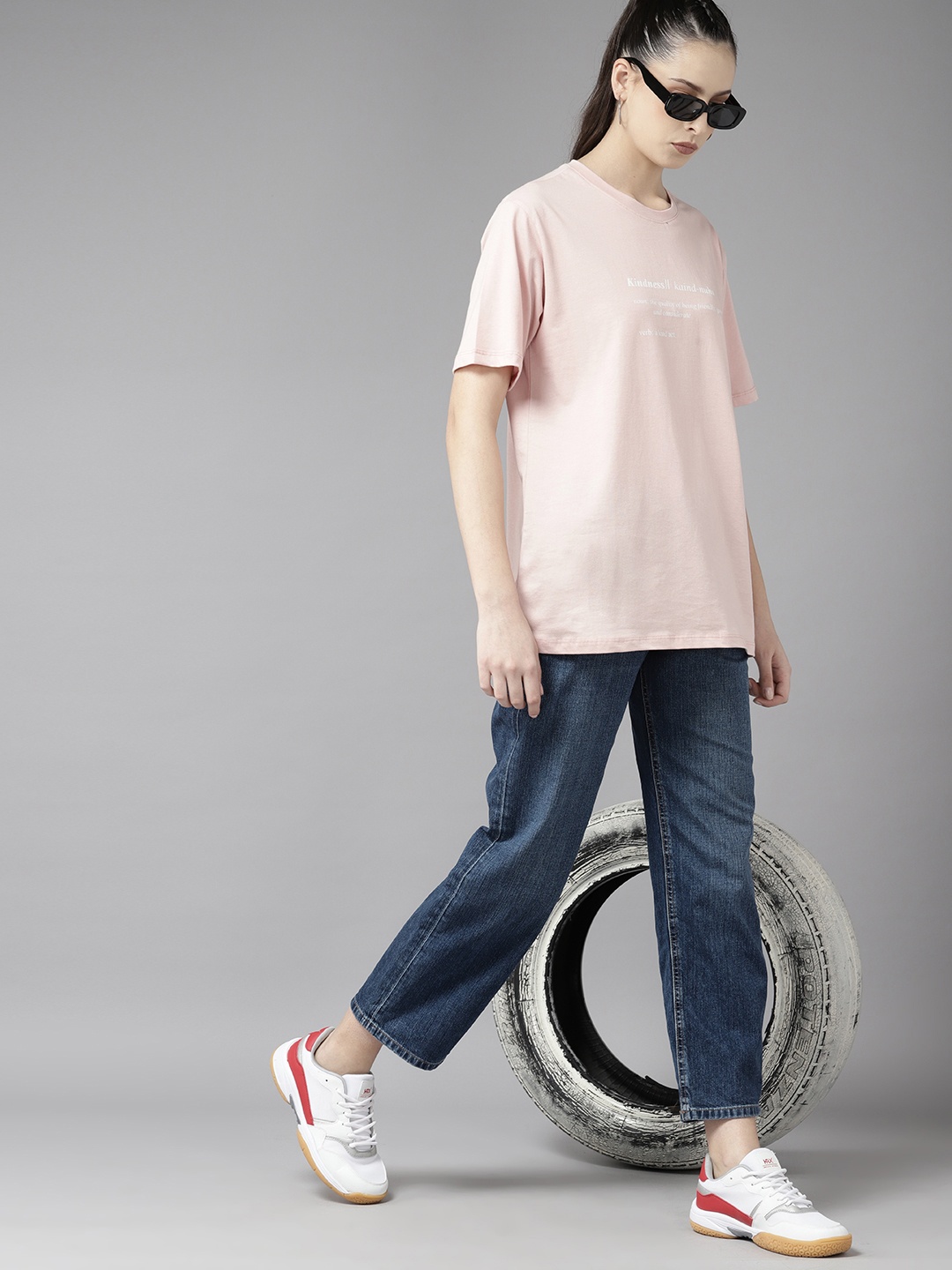 

The Roadster Lifestyle Co. Pure Cotton Printed Detail Oversized T-shirt, Pink