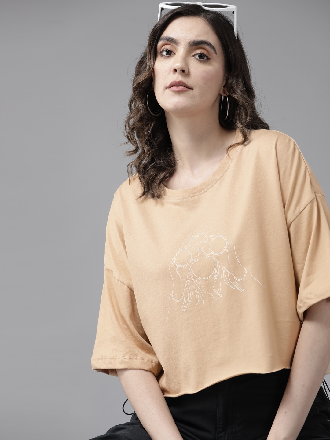 

The Roadster Lifestyle Co. Printed Pure Cotton Boxy T-shirt, Peach