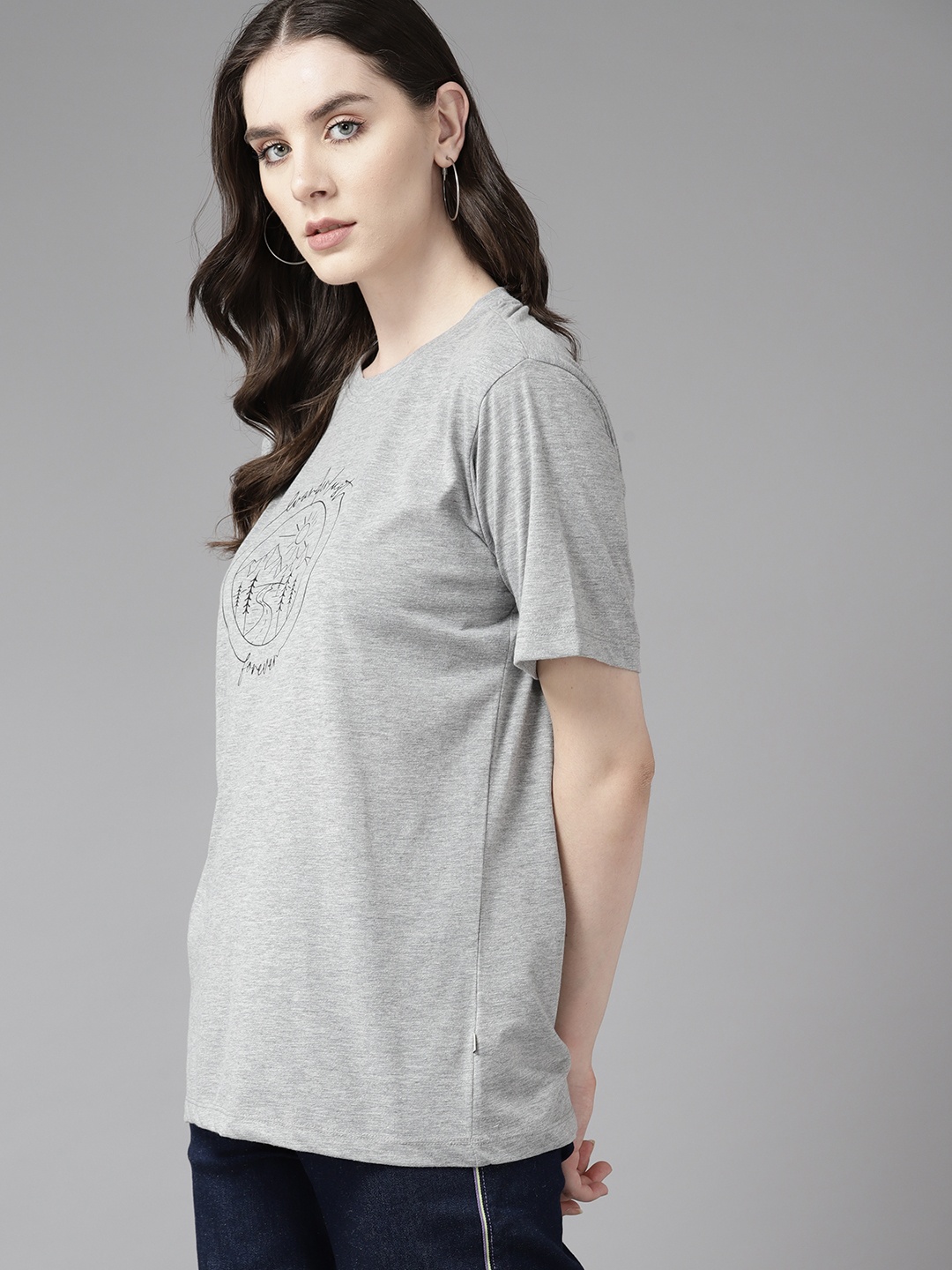 

The Roadster Lifestyle Co. Printed Pure Cotton Oversized T-shirt, Grey melange