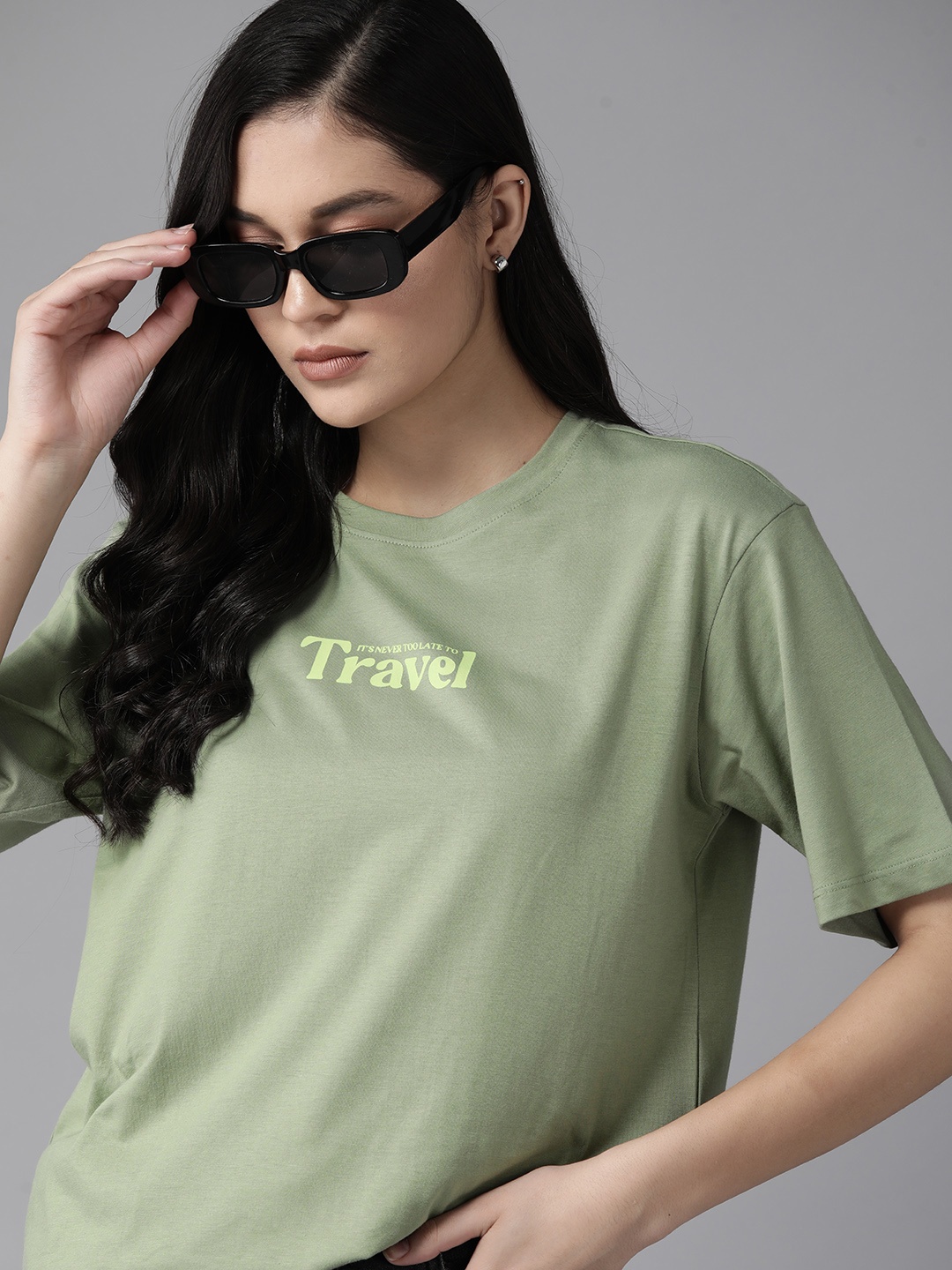 

The Roadster Lifestyle Co. Printed Detail Pure Cotton Oversized T-shirt, Green