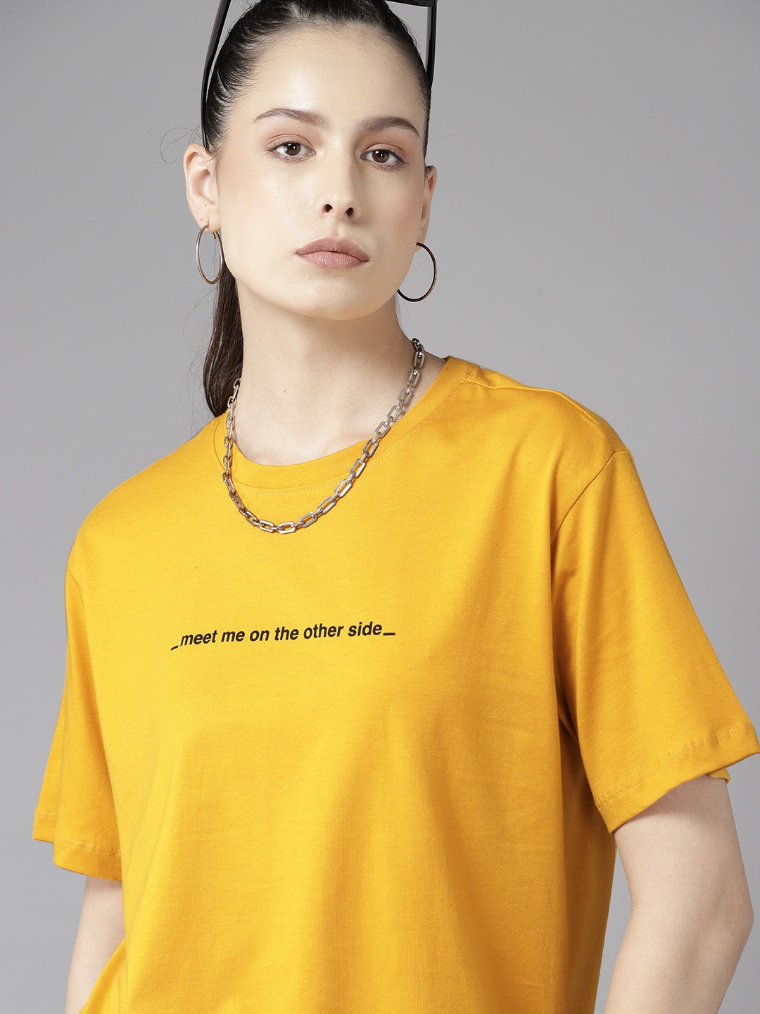 

The Roadster Lifestyle Co. Printed Pure Cotton Oversize T-shirt, Mustard