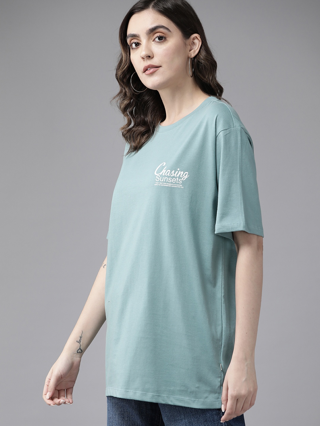 

The Roadster Lifestyle Co. Printed Detail Pure Cotton T-shirt, Blue