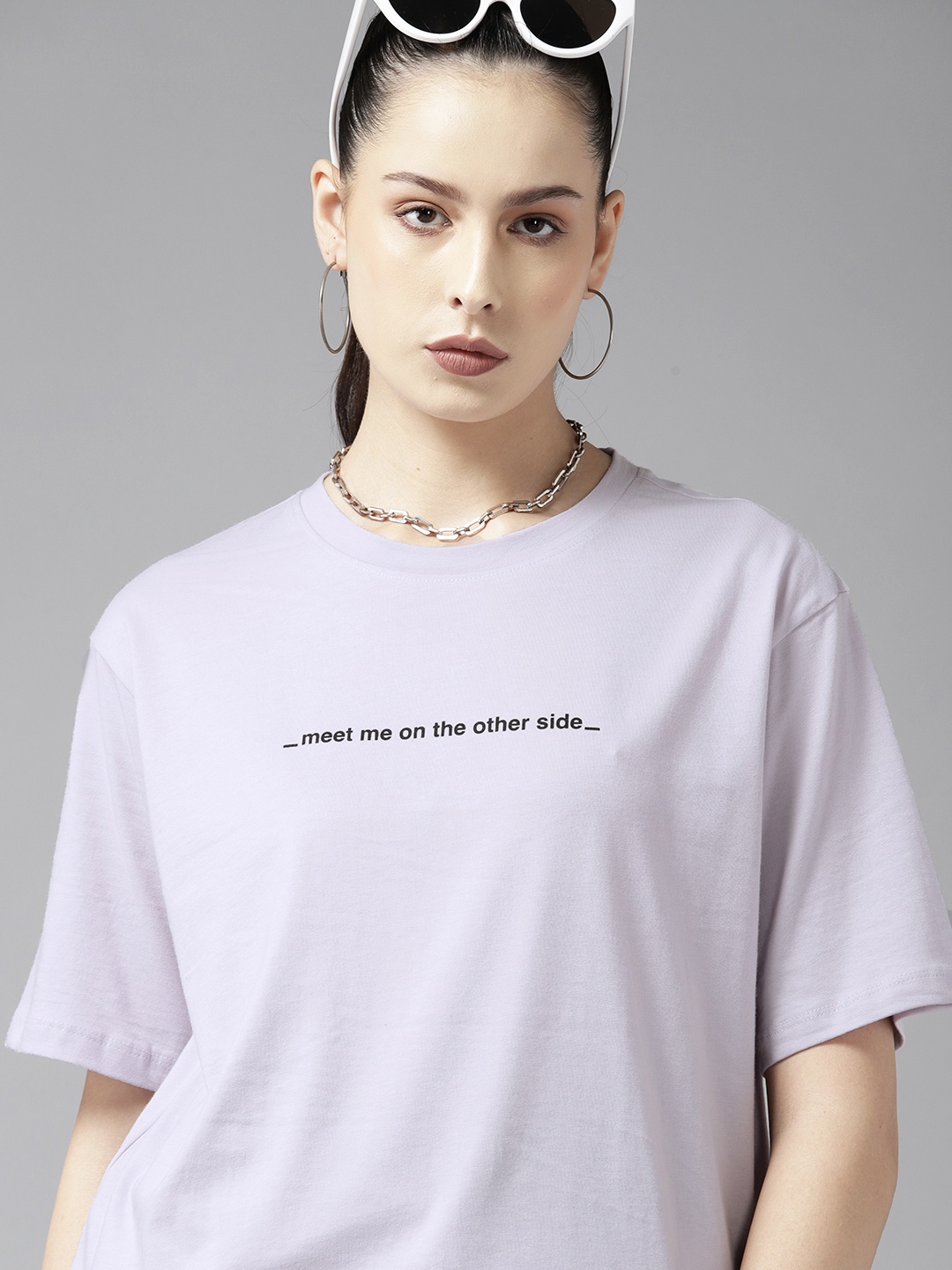 

The Roadster Lifestyle Co. Printed Detail Pure Cotton Oversized T-shirt, Lavender