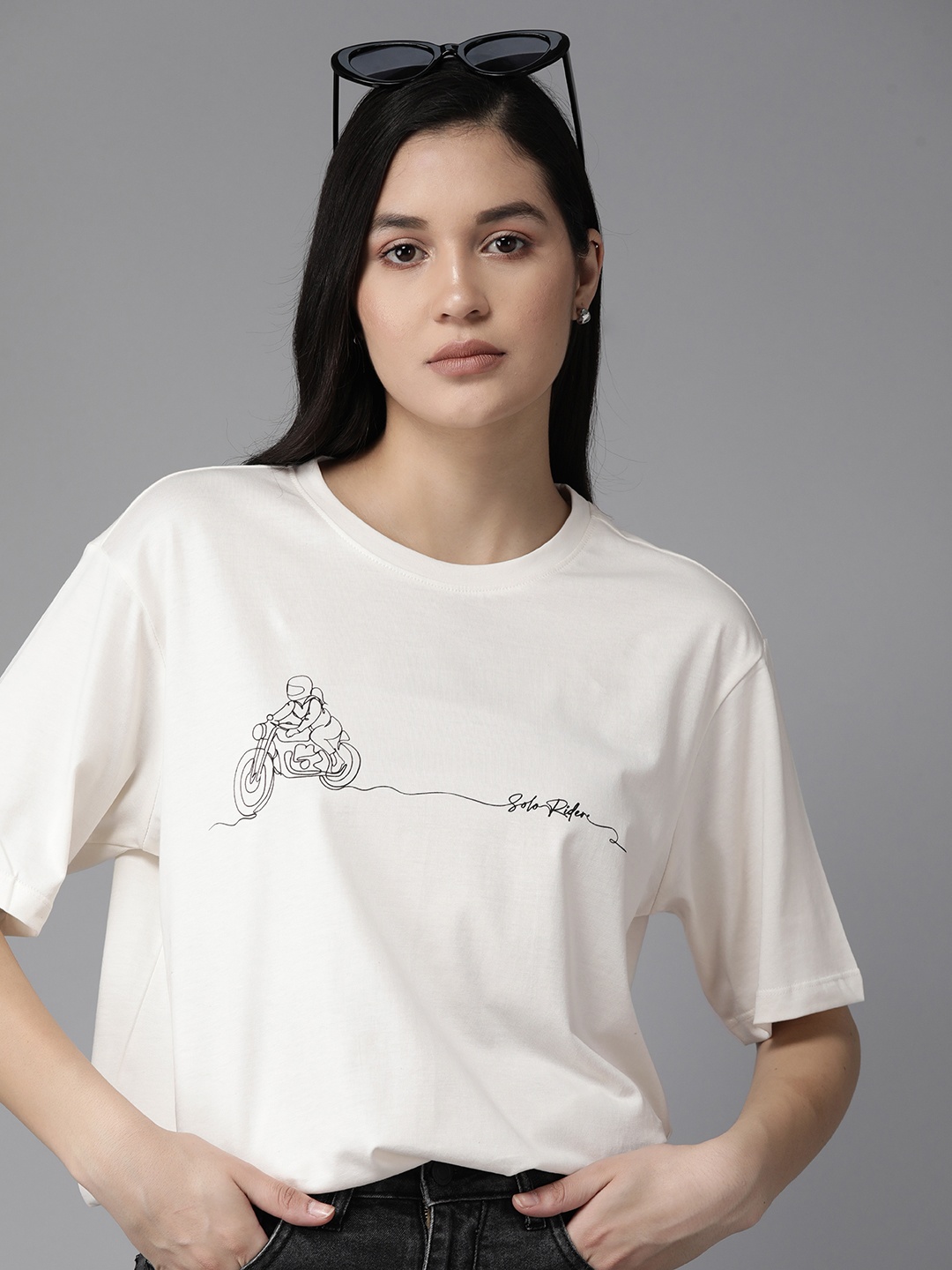 

The Roadster Lifestyle Co. Printed Pure Cotton Oversized T-shirt, White