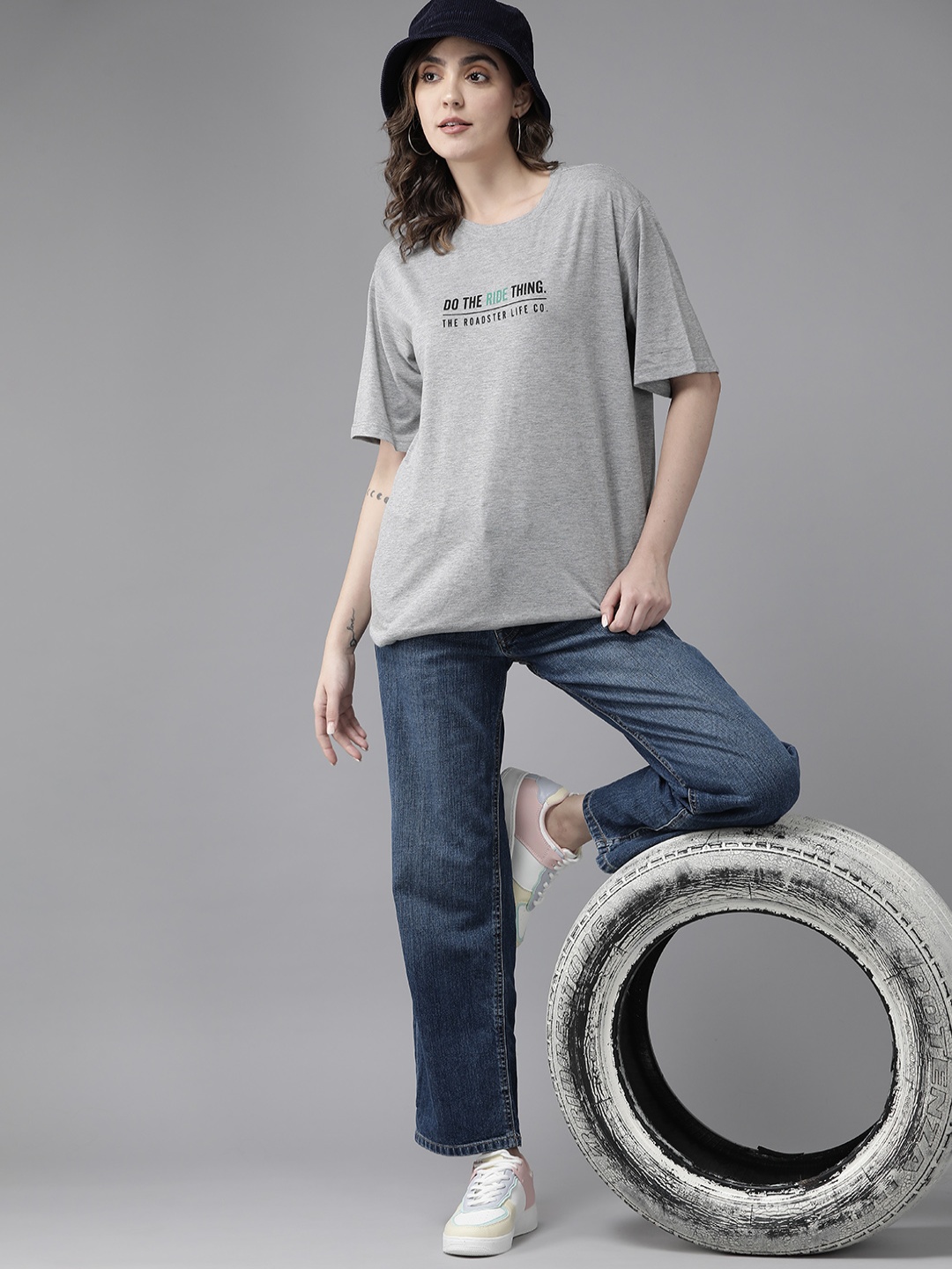 

The Roadster Lifestyle Co. Typography Oversized Printed T-shirt, Grey