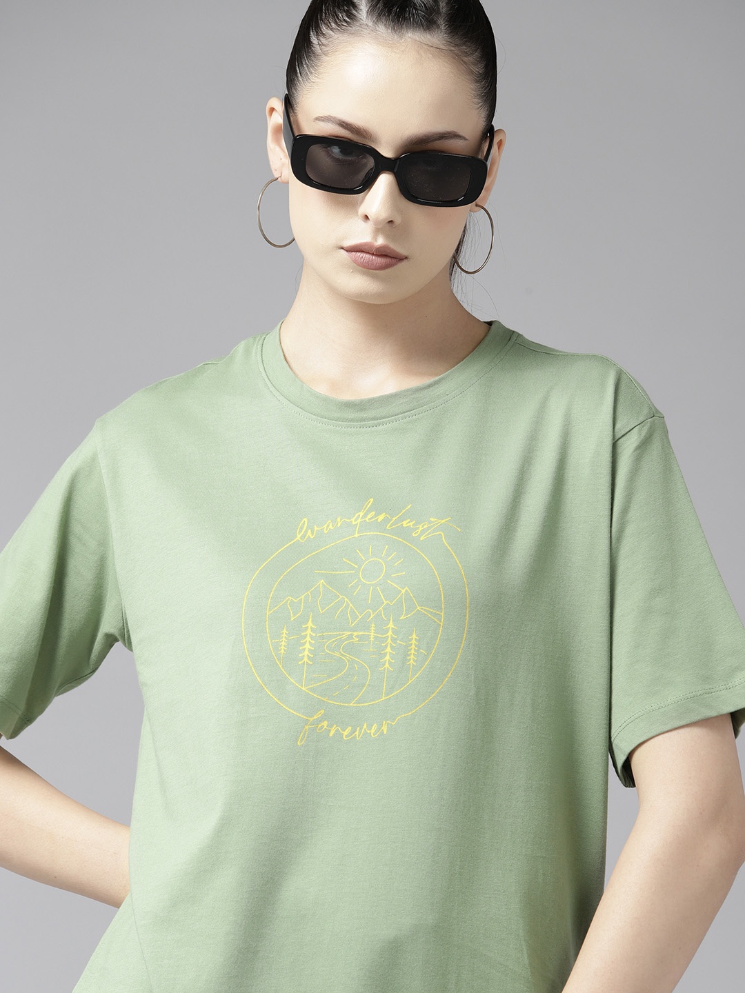 

The Roadster Lifestyle Co. Printed Pure Cotton Oversized T-shirt, Green