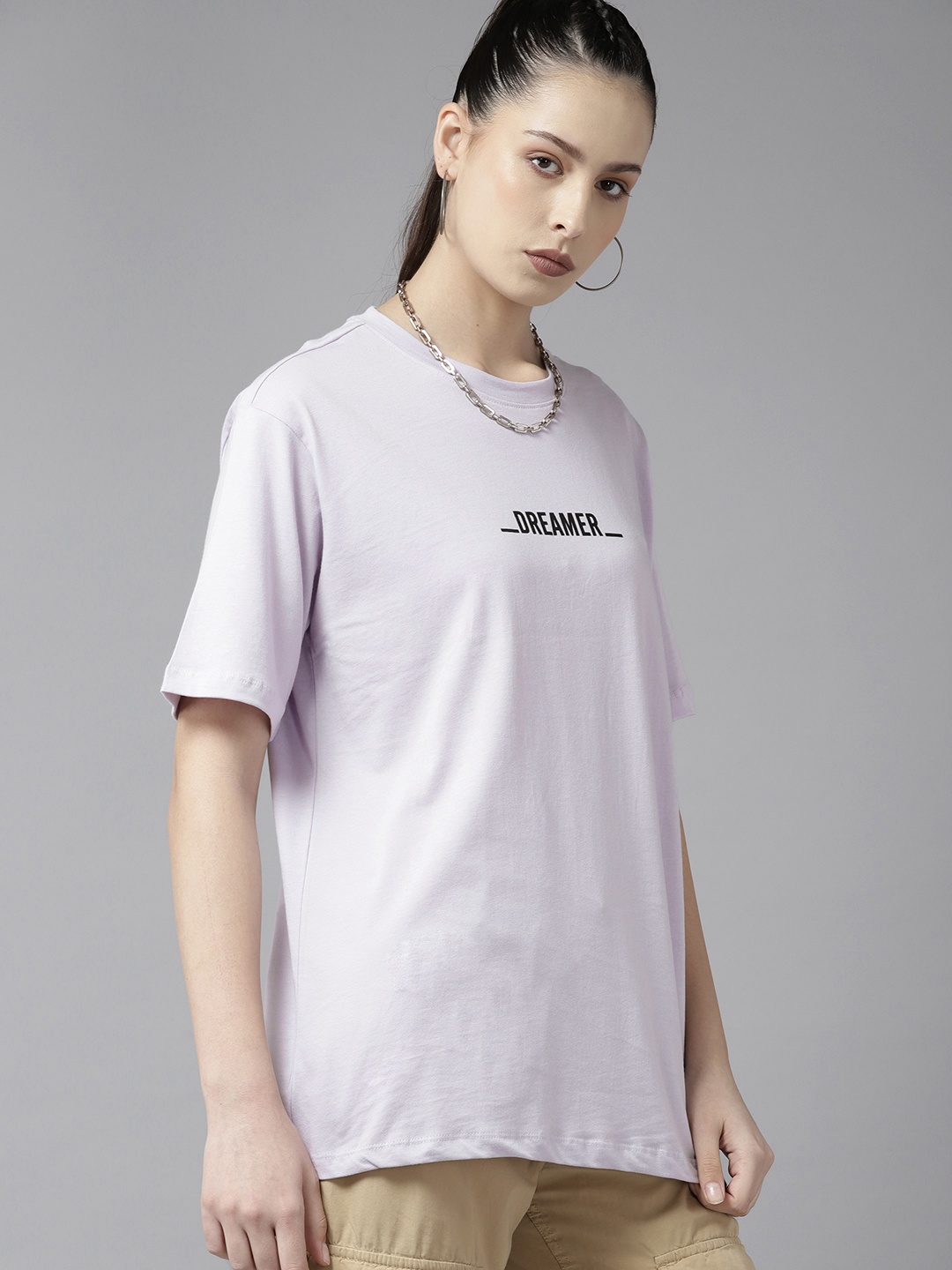 

The Roadster Lifestyle Co. Printed Detail Pure Cotton Oversized T-shirt, Lavender