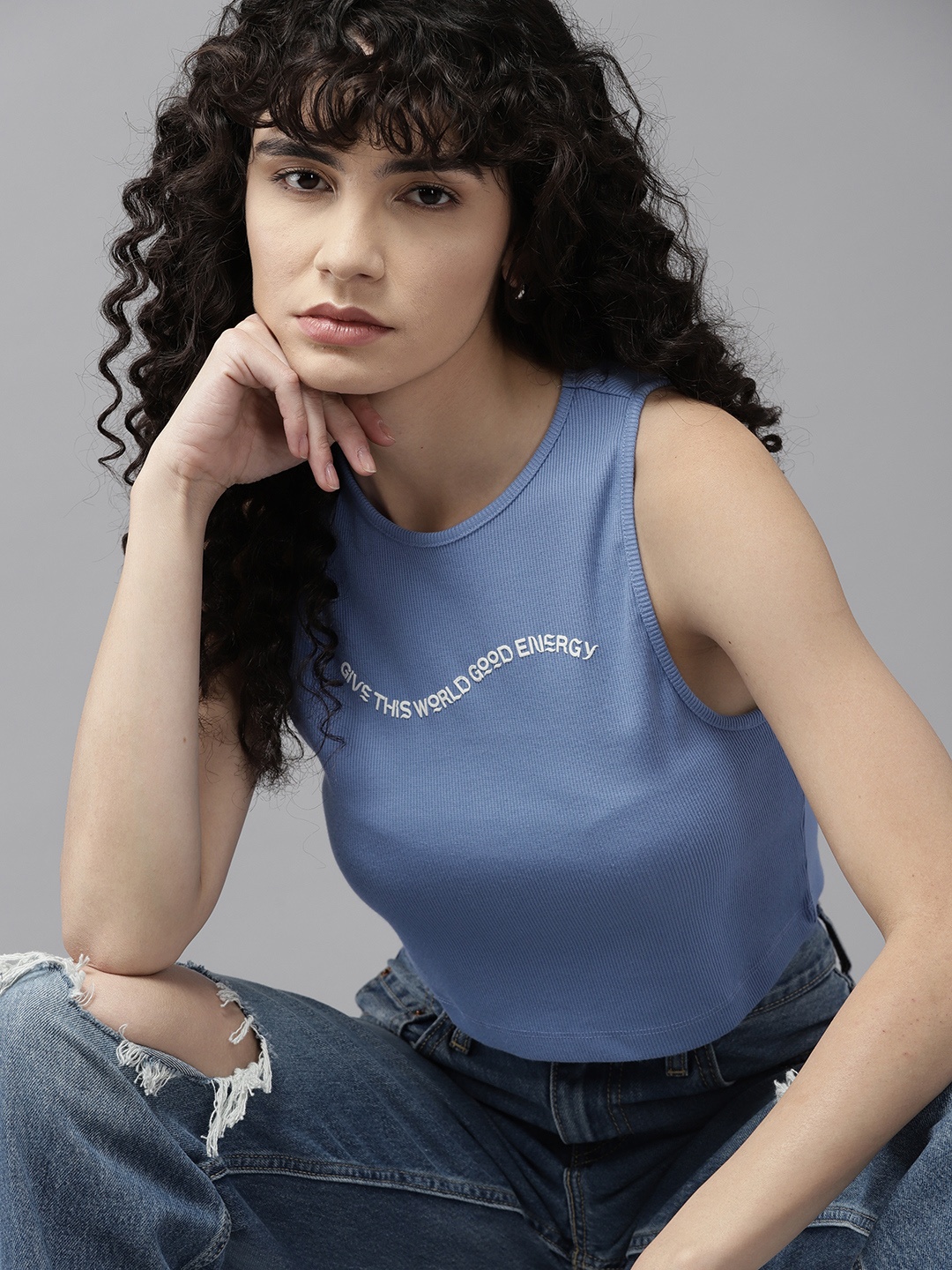

The Roadster Lifestyle Co. Printed Cropped Tank T-shirt, Blue