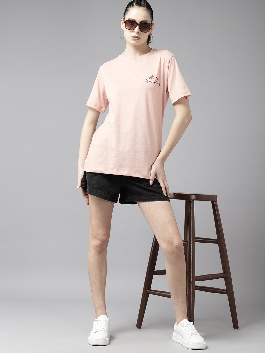 

The Roadster Lifestyle Co. Printed Detail Pure Cotton Oversized T-shirt, Pink