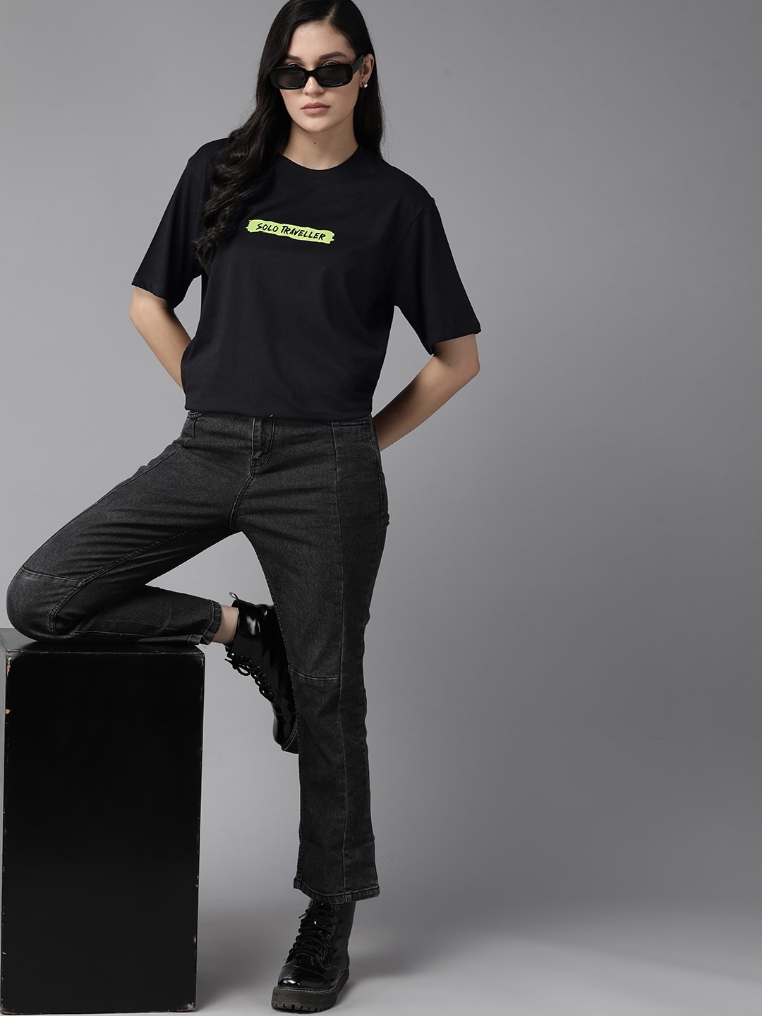 

The Roadster Lifestyle Co. Printed Detail Pure Cotton Oversized T-shirt, Black