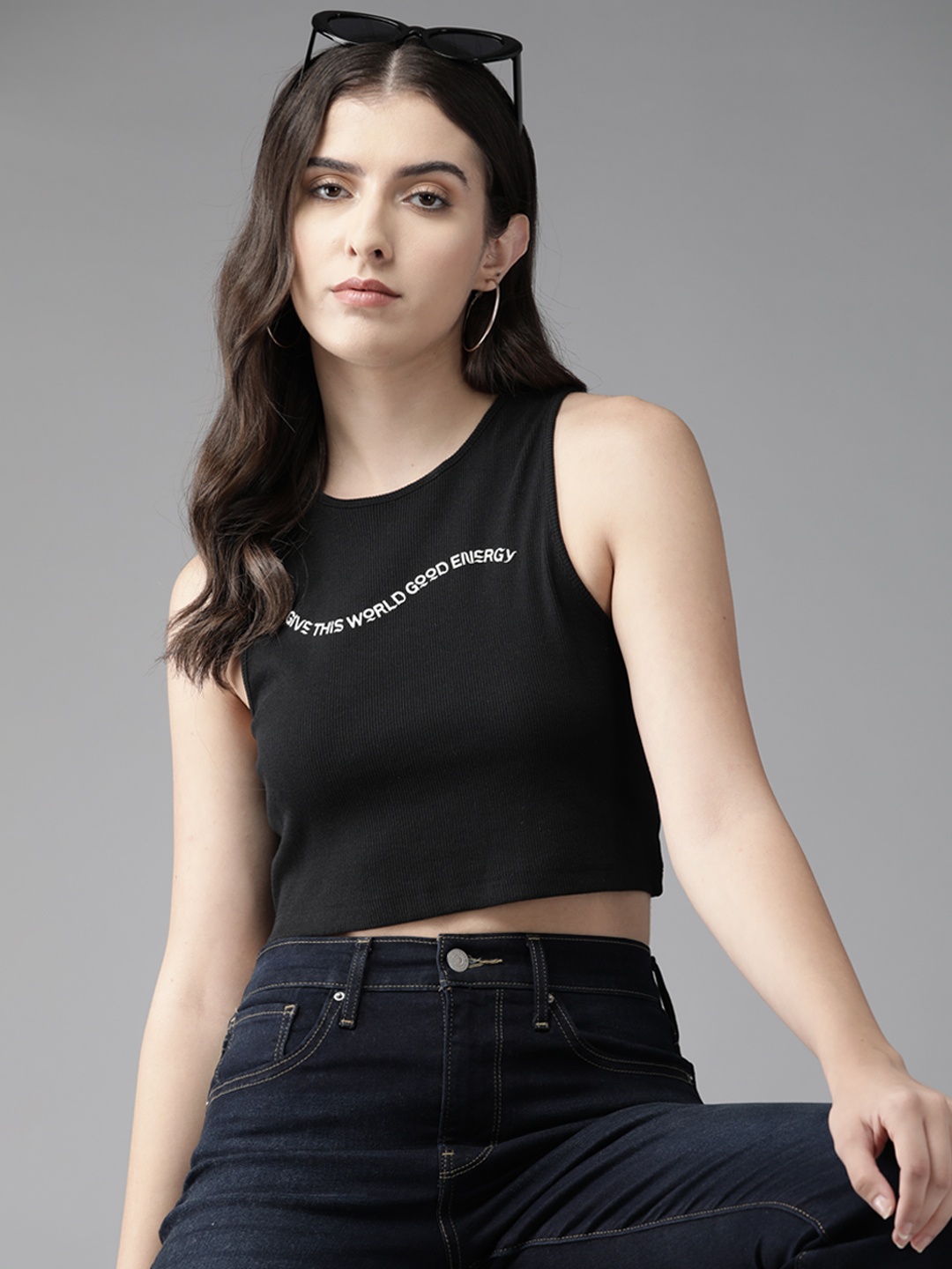 

The Roadster Lifestyle Co. Women Typography Printed Cropped T-shirt, Black