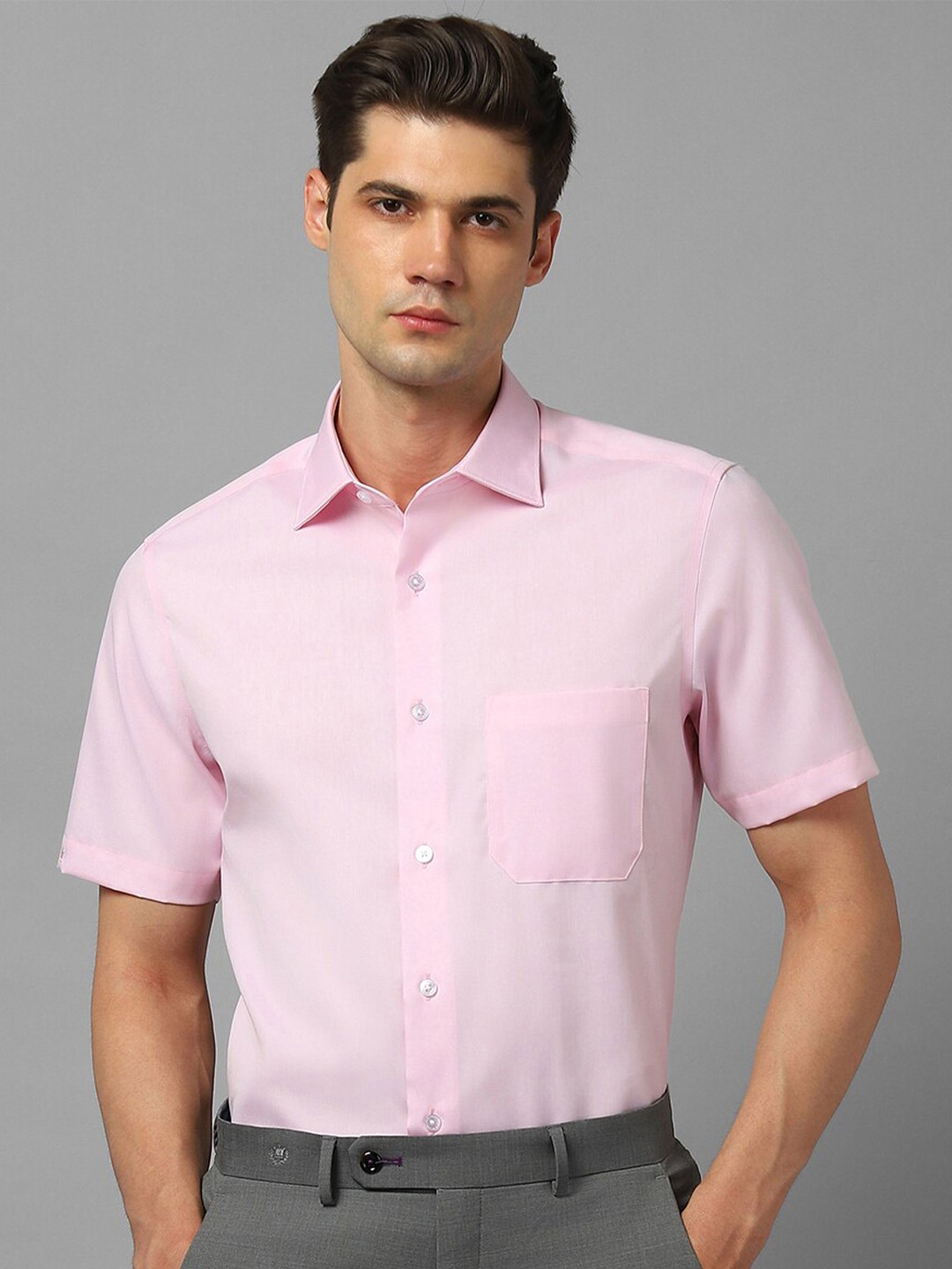 

Louis Philippe Permapress Spread Collar Pure Cotton Wrinkle Free Formal Shirt, Pink