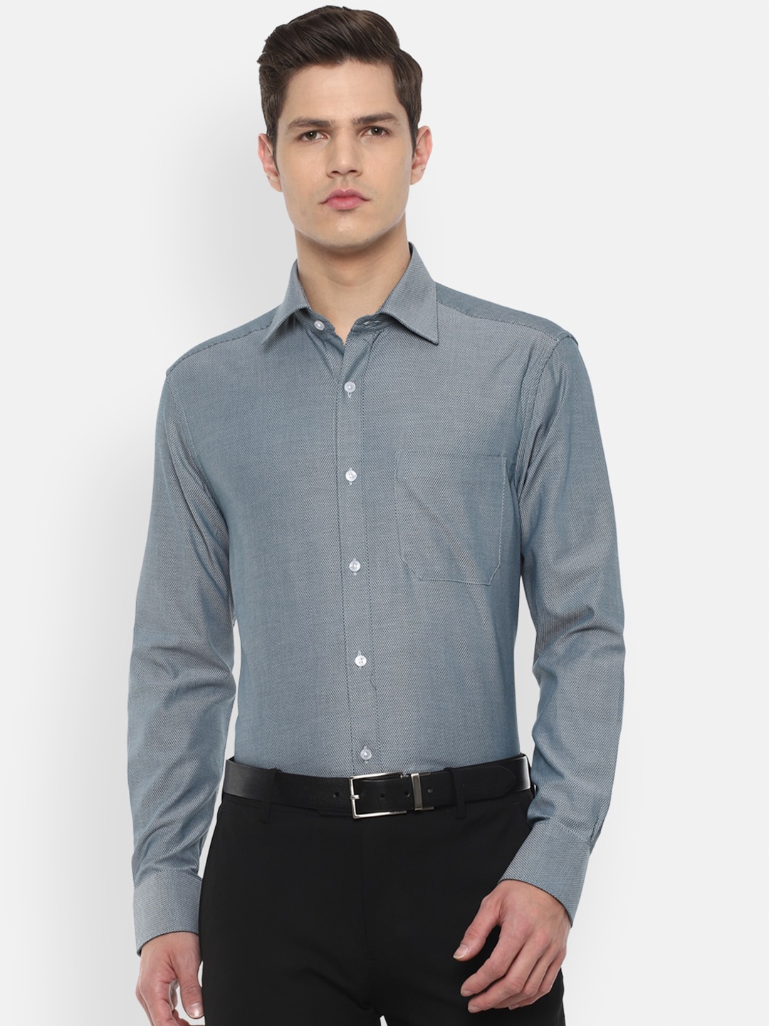 

Louis Philippe Textured Regular Fit Cotton Formal Shirt, Blue
