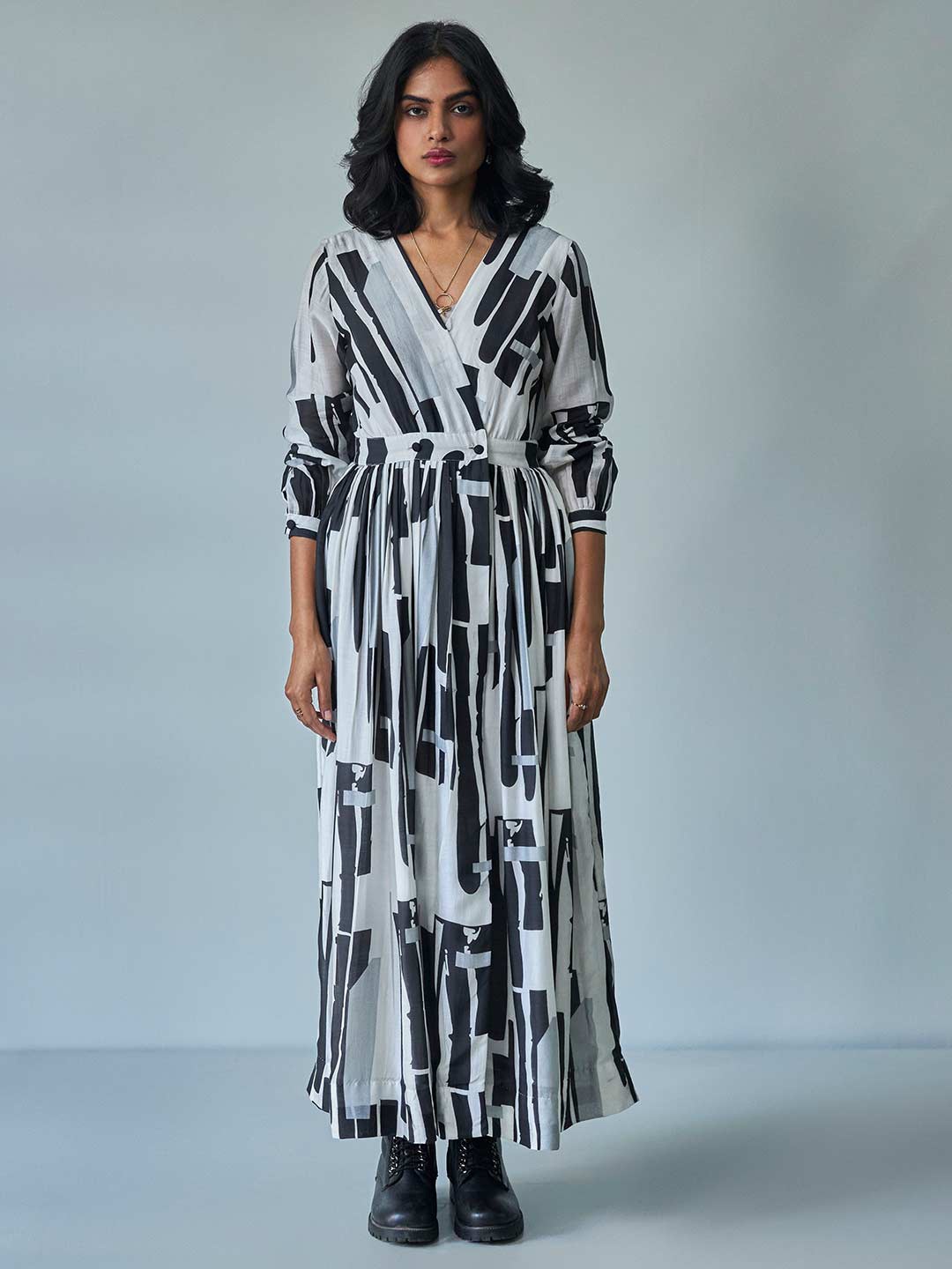 

Ganga V-Neck Printed Maxi Wrap Dress, White