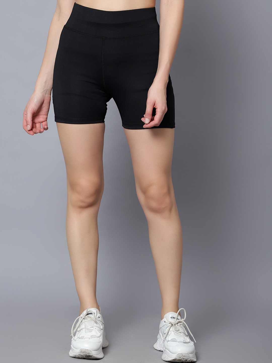

DIAZ Women Skinny Fit High-Rise Training Or Gym Sports Shorts, Black