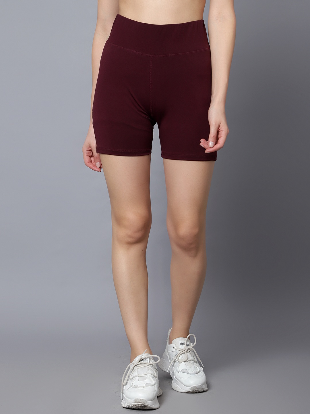 

DIAZ Women Skinny Fit High-Rise Training Or Gym Sports Shorts, Maroon