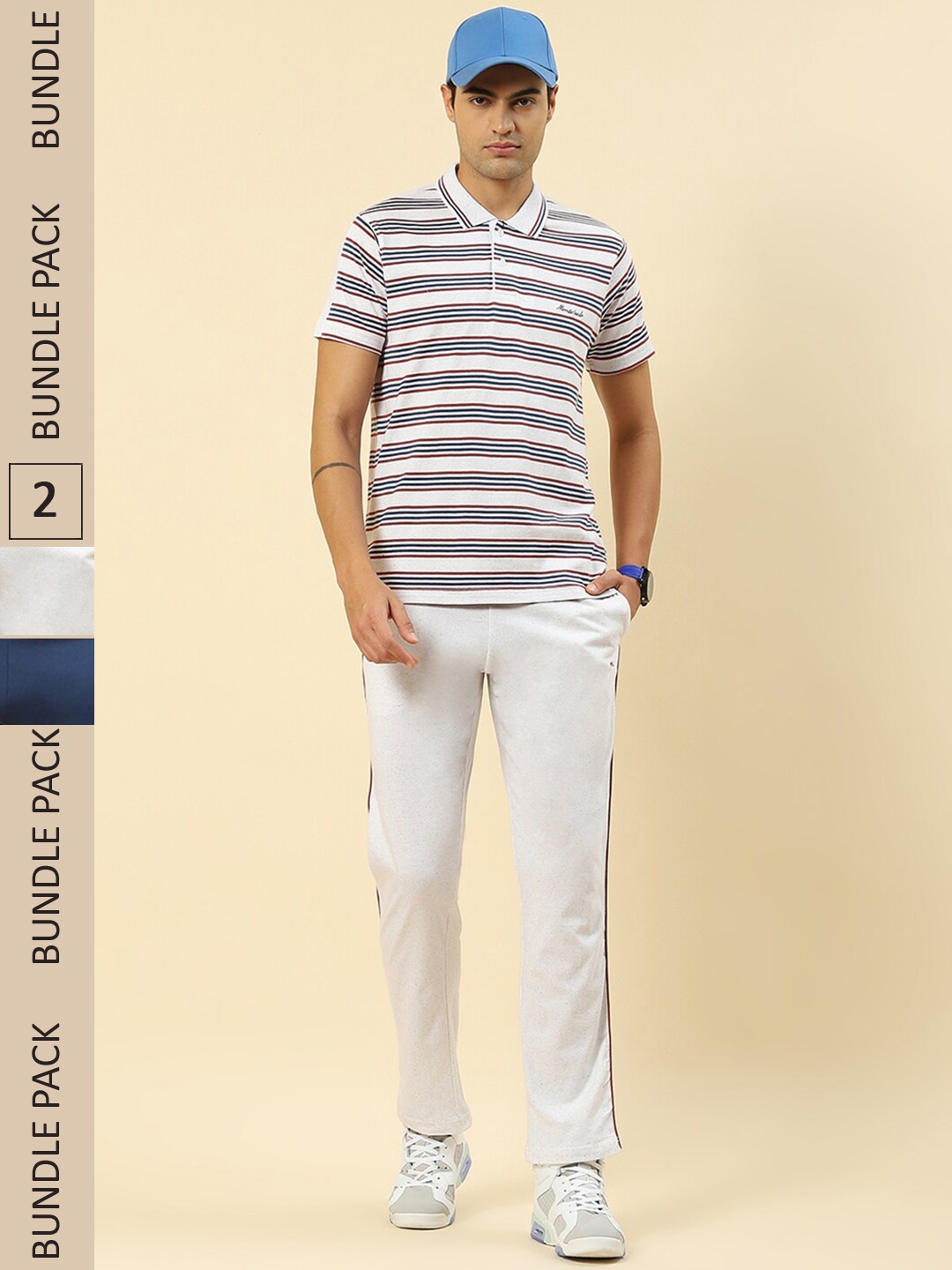 

Monte Carlo Pack Of 2 Striped T-shirt with Shorts & Track Pant, White