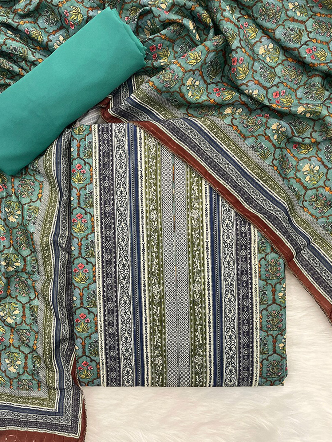 

JATRIQQ Teal & Green Printed Unstitched Dress Material